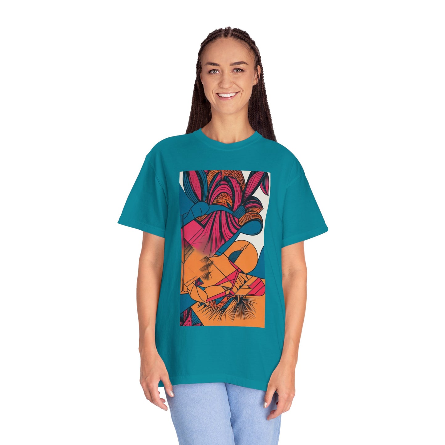 Woman wearing the Berry Masterpiece Oversized Boho T-Shirt 09 at a music festival, illustrating its bohemian style and comfortable fit.