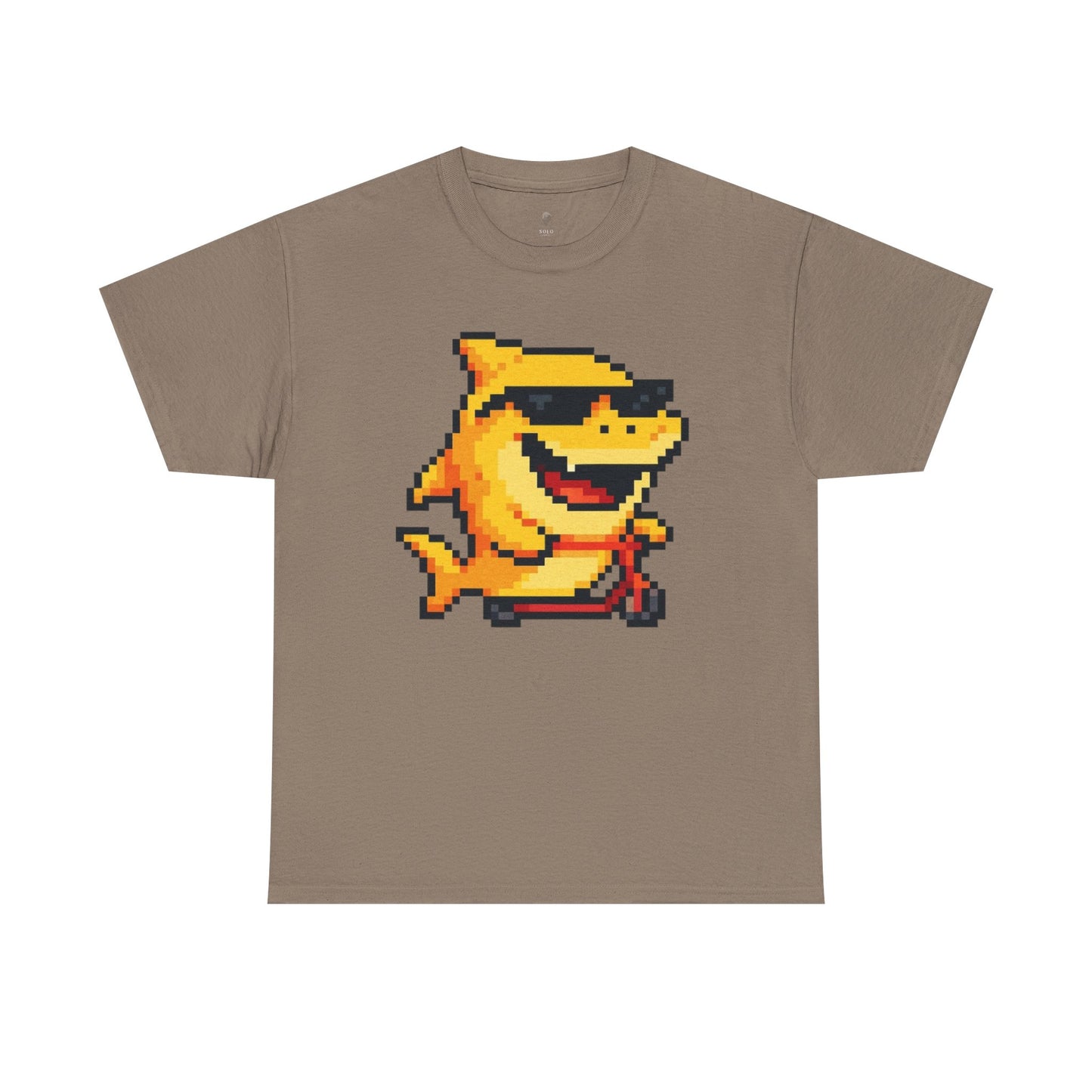 Retro Pixel Baby Shark Unisex Heavy Cotton Tee, Fun Graphic Tee, Gamer Shirt, Gift for Shark Lovers, Summer Casual Wear, Retro T-Shirt