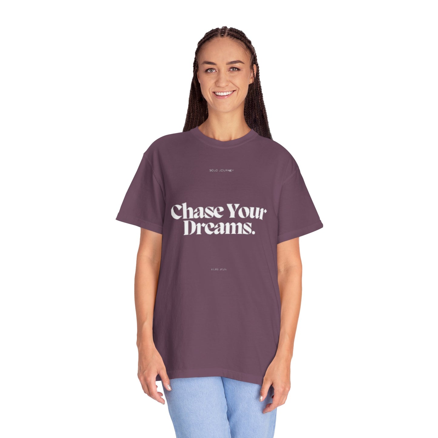 Chase Your Dreams Vintage Aesthetic Pullover on display, showcasing its eco-friendly oversized design and unique graphic.