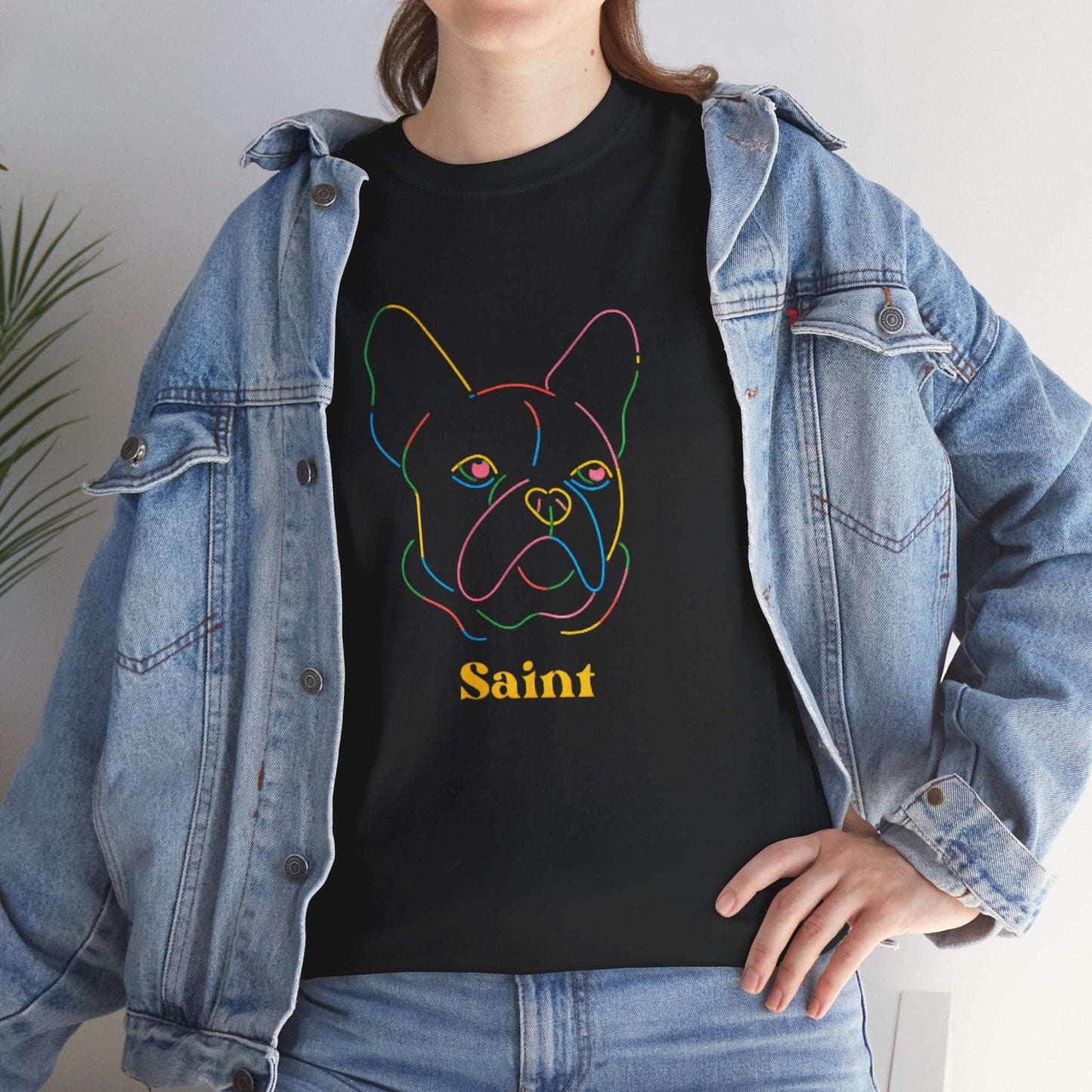 Saint French Bulldog Unisex Heavy Cotton Tee - Colorful Pet Graphic T-Shirt