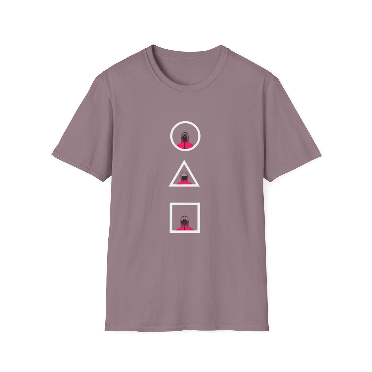 Unisex Softstyle T-Shirt - Eco-Friendly 100% Cotton Minimalist Graphic Tee showcased on a wooden hanger in a bright room.
