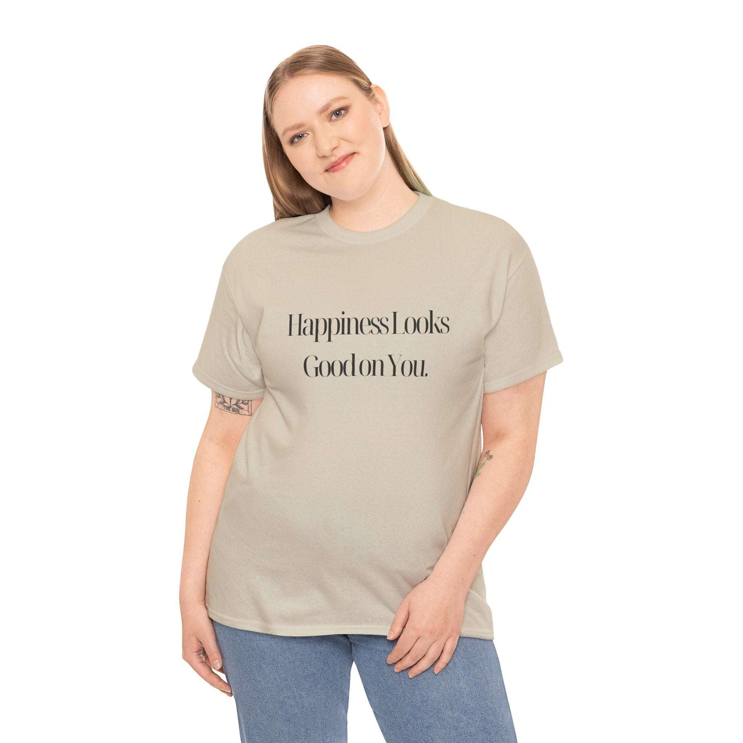 Happiness looks good on you Tshirt - Perfect for Motivation, Gifts, EvIntroducing our Unisex Heavy Cotton Tee, perfect for spreading positivity and comfort in your daily life. This versatile tee carries the uplifting message, "HappinesSolo JourneyInspiring Happiness Unisex Tee