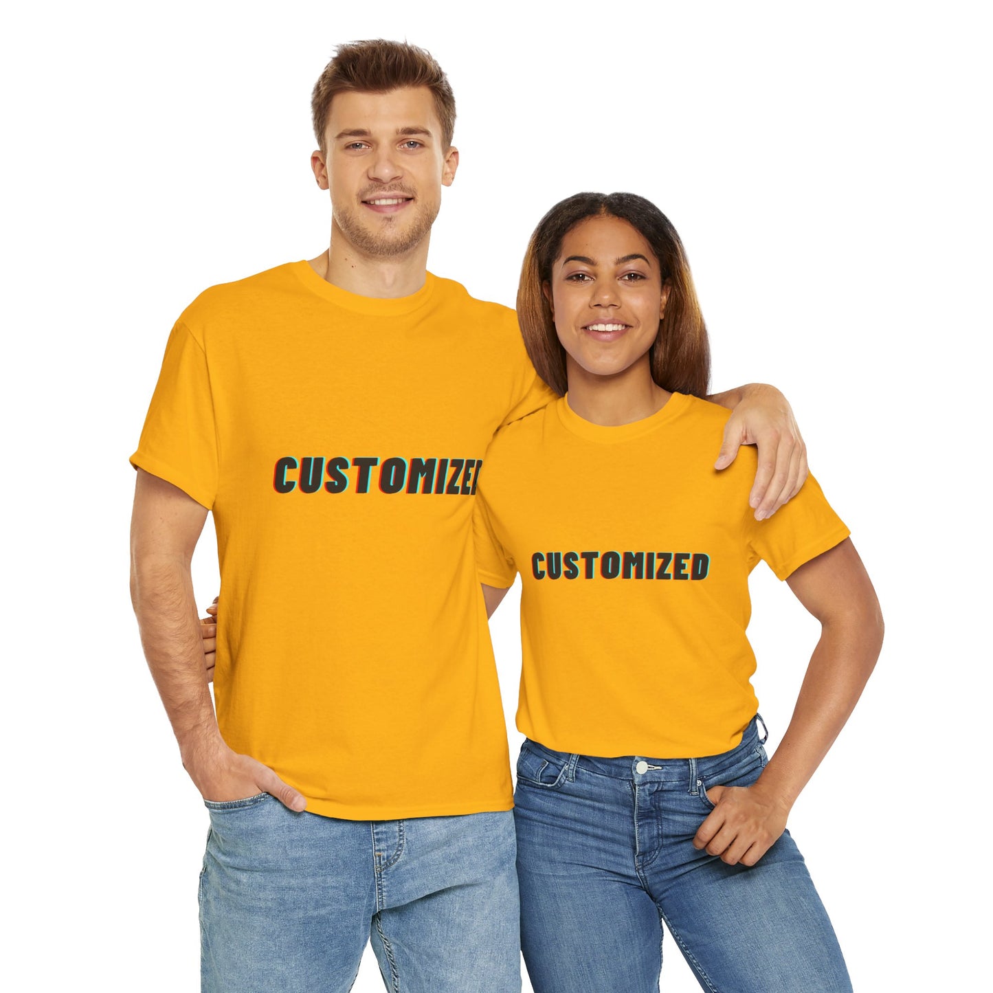 Personalized Unisex Heavy Cotton Tee in eco-friendly cotton fabric, showcasing a vibrant custom graphic design.