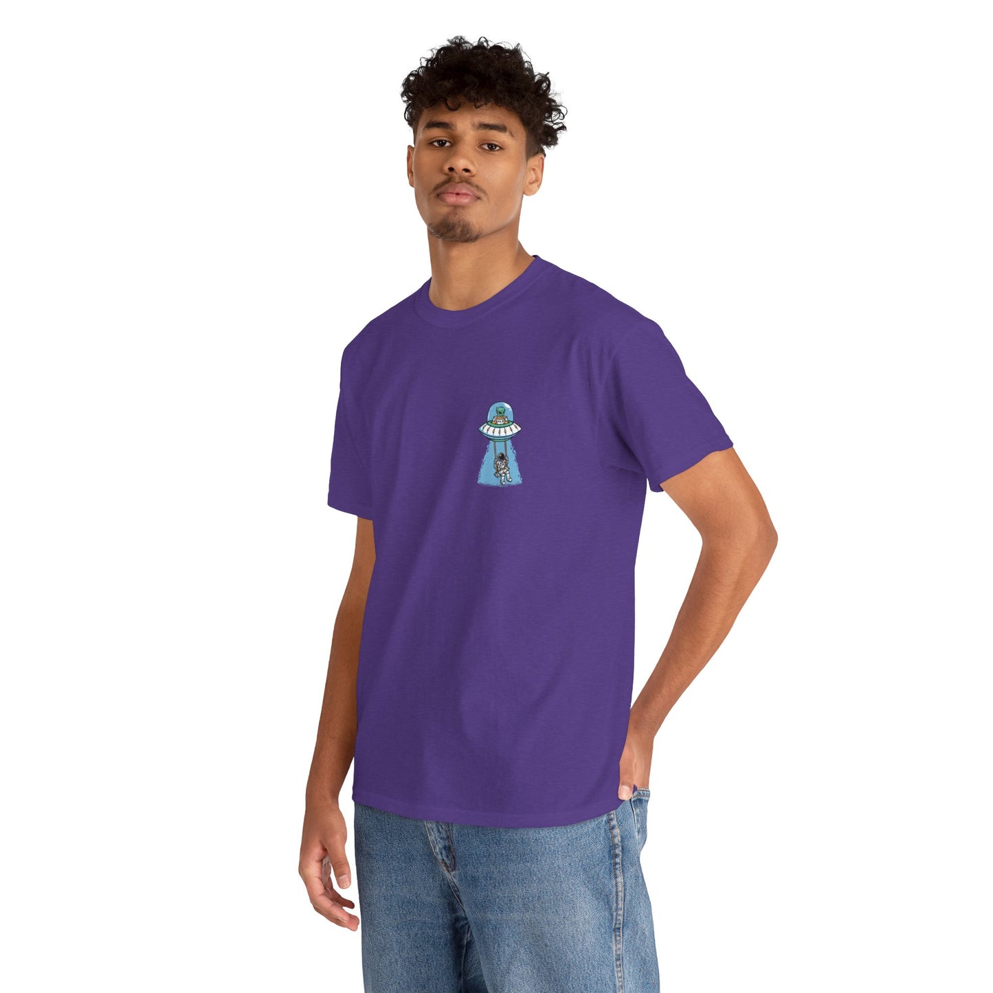 UFO Dancing in Space - Whimsical Unisex Heavy Cotton Tee with Playful Design