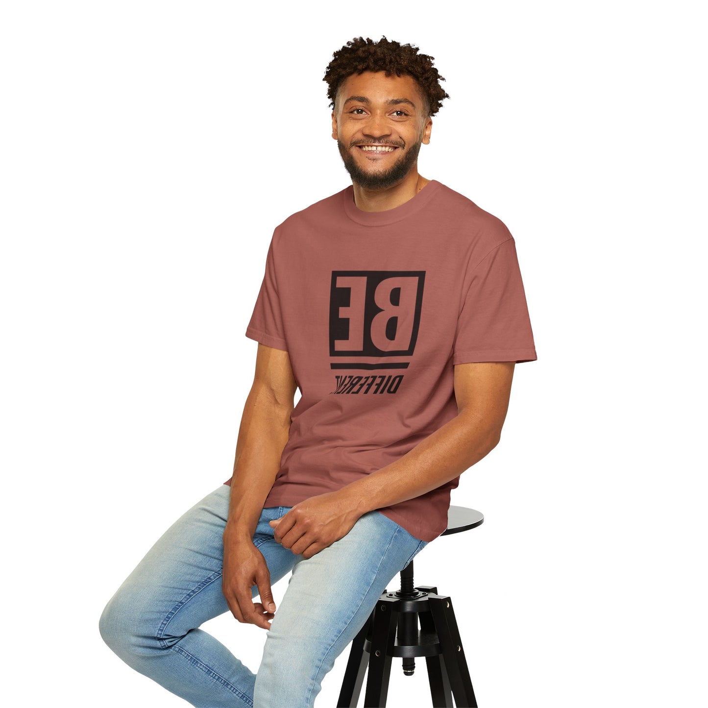Be Different Art Graphic Oversized Boho T-Shirt made from eco-friendly organic cotton, featuring unique hand-drawn designs and comfortable relaxed fit.