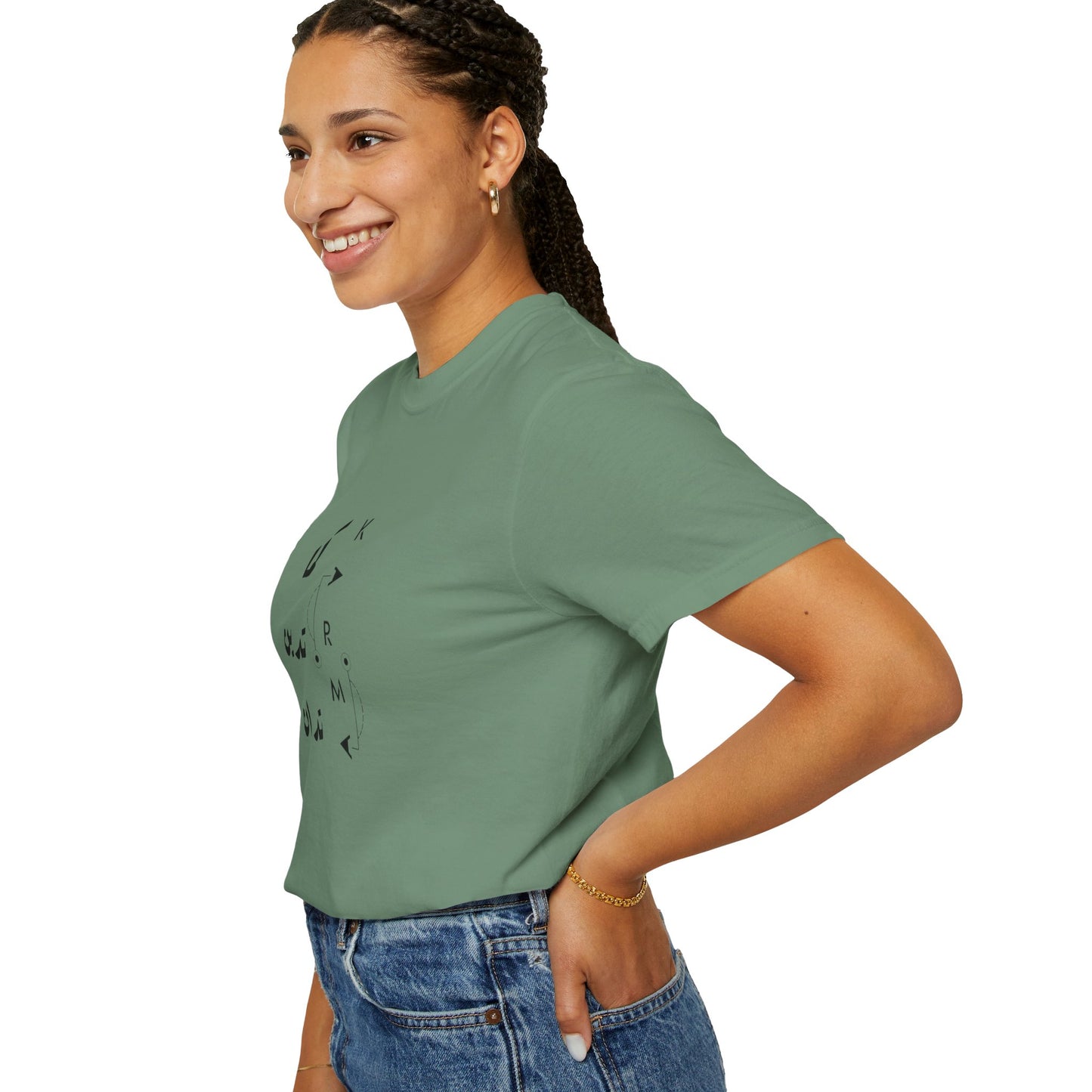 Karma Has Its Ways - Vintage Aesthetic Oversized Boho Pullover Tee in Organic Cotton displayed on a mannequin, showcasing its relaxed fit and unique graphic design.