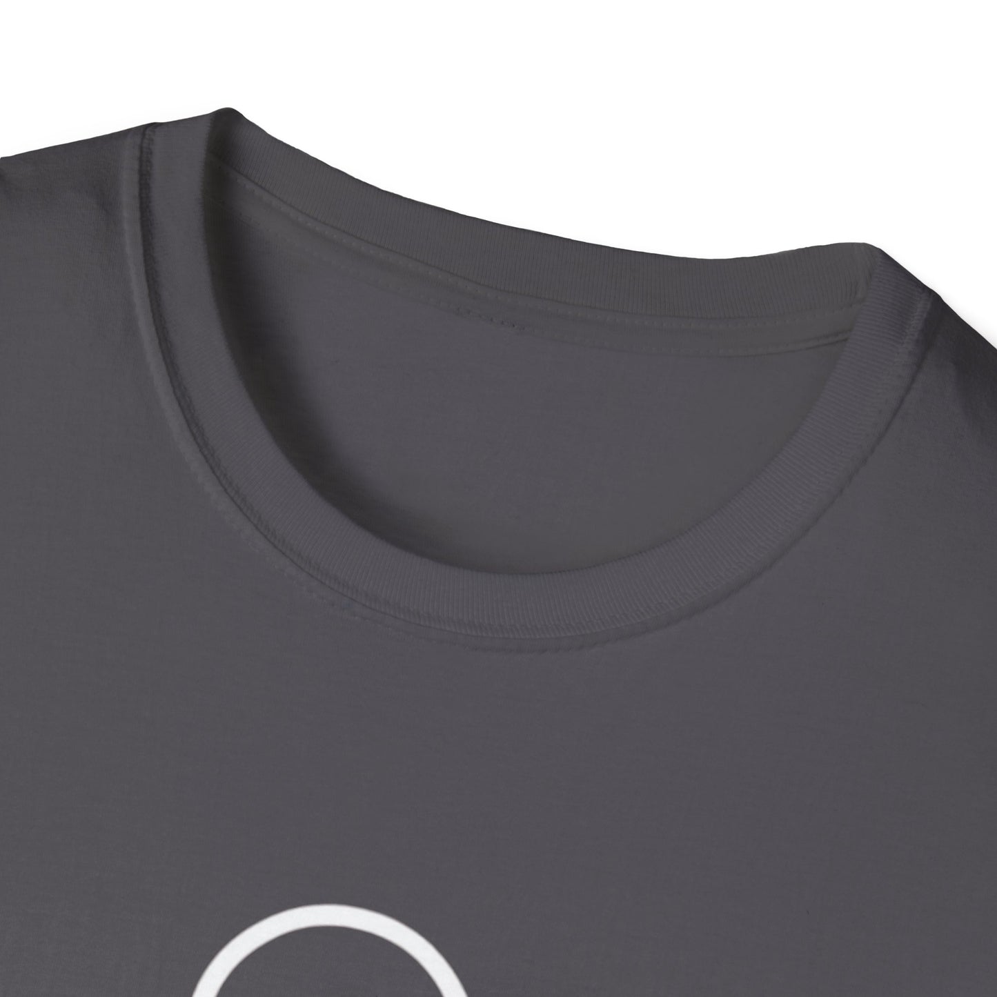 Unisex Softstyle T-Shirt - Eco-Friendly 100% Cotton Minimalist Graphic Tee draped over a chair, highlighting its versatile style.