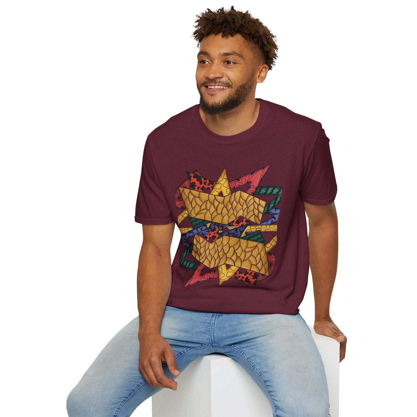 Abstract Art Unisex Softstyle T-Shirt - Colorful Graphic Tee for Creative Souls By @Almatar.art