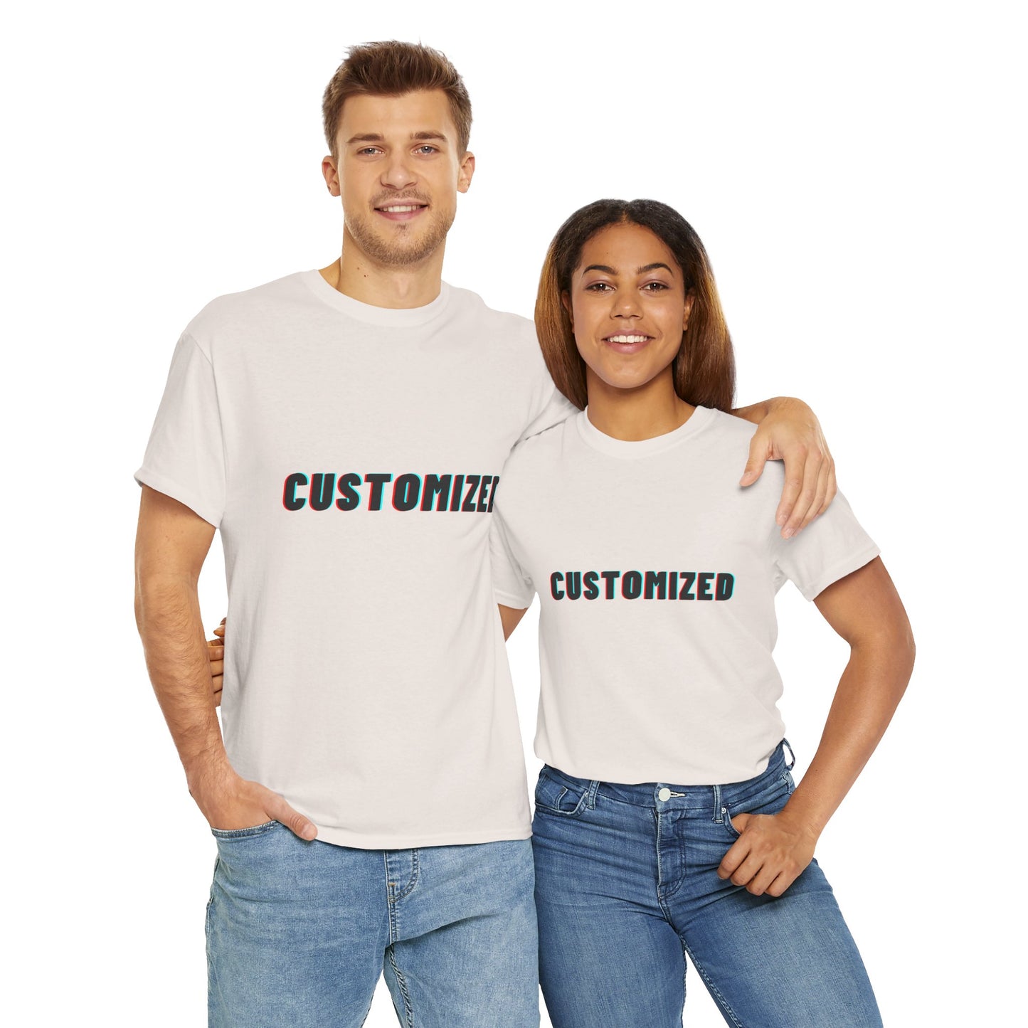 Display of the Personalized Unisex Heavy Cotton Tee in various colors, highlighting its versatility as custom graphic wear for everyone.