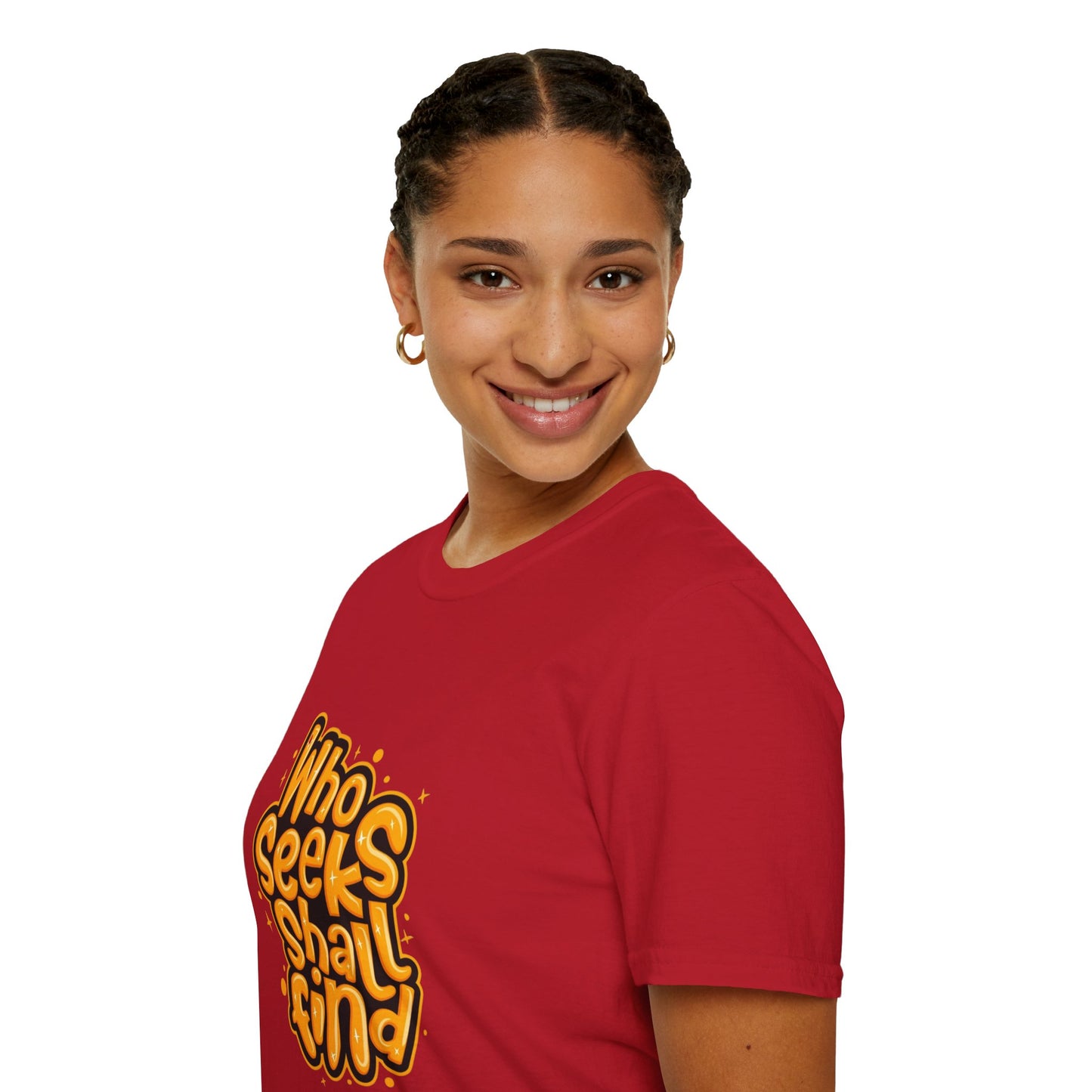 Model wearing Unisex Organic Cotton Softstyle T-Shirt, demonstrating its comfortable fit for casual outings.