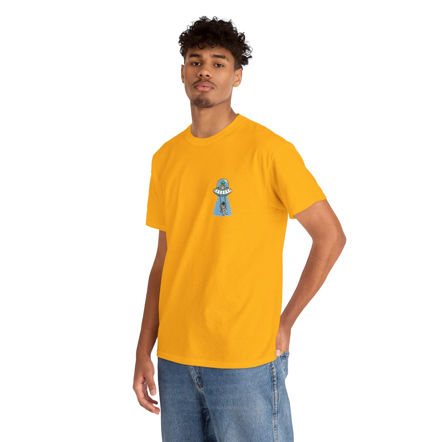 UFO Dancing in Space - Whimsical Unisex Heavy Cotton Tee with Playful Design