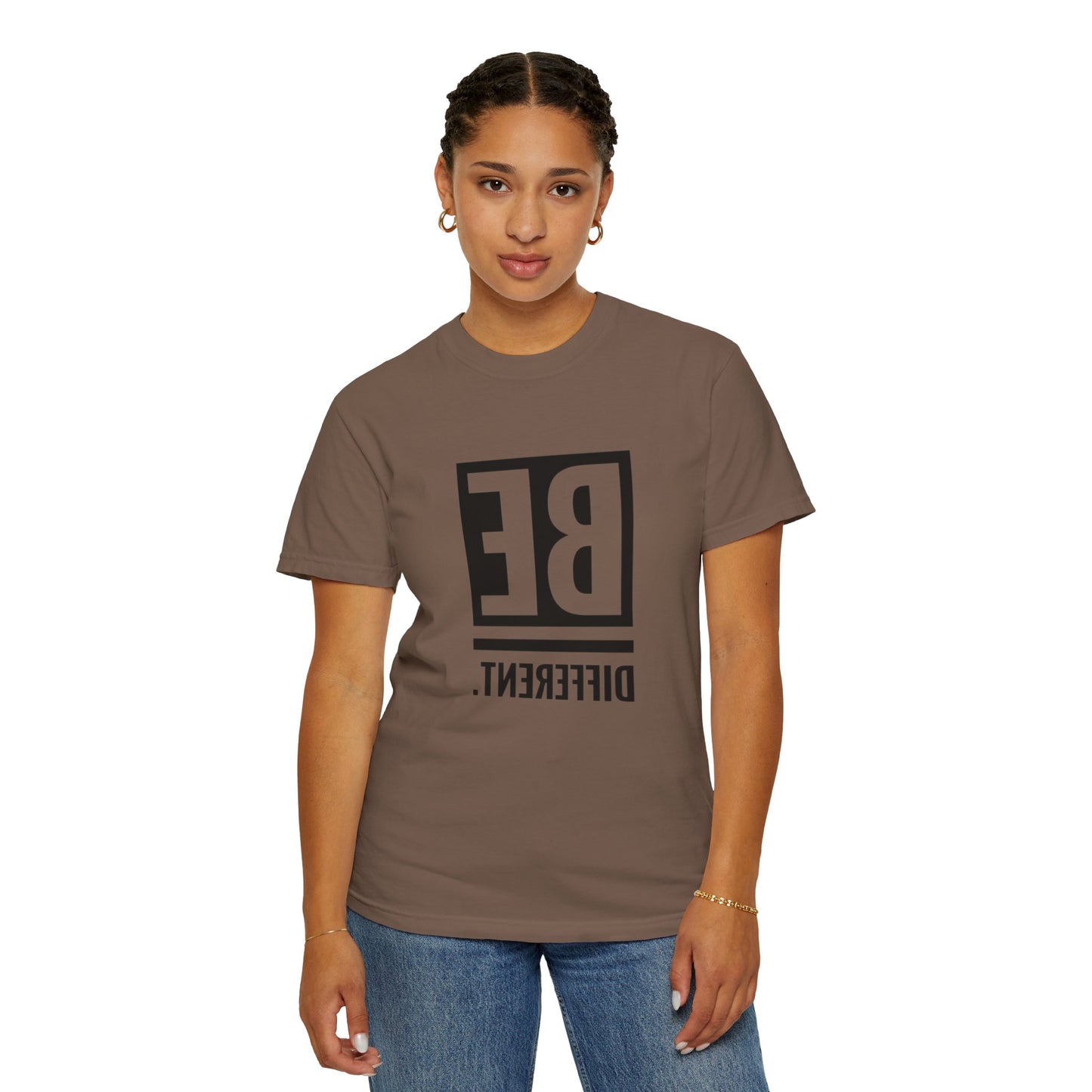 Stylish display of the Be Different Art Graphic Oversized Boho T-Shirt, emphasizing its lightweight and breathable fabric for versatility.