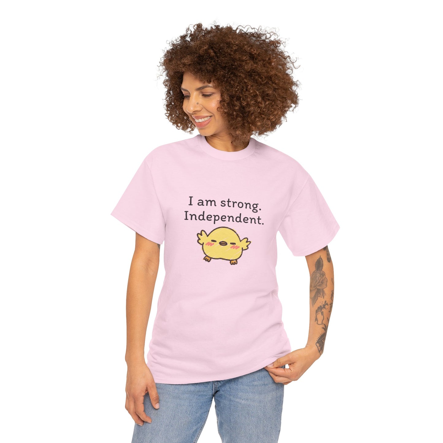 Empowering Chick Graphic Unisex Heavy Cotton Tee - "I am strong. Independent."