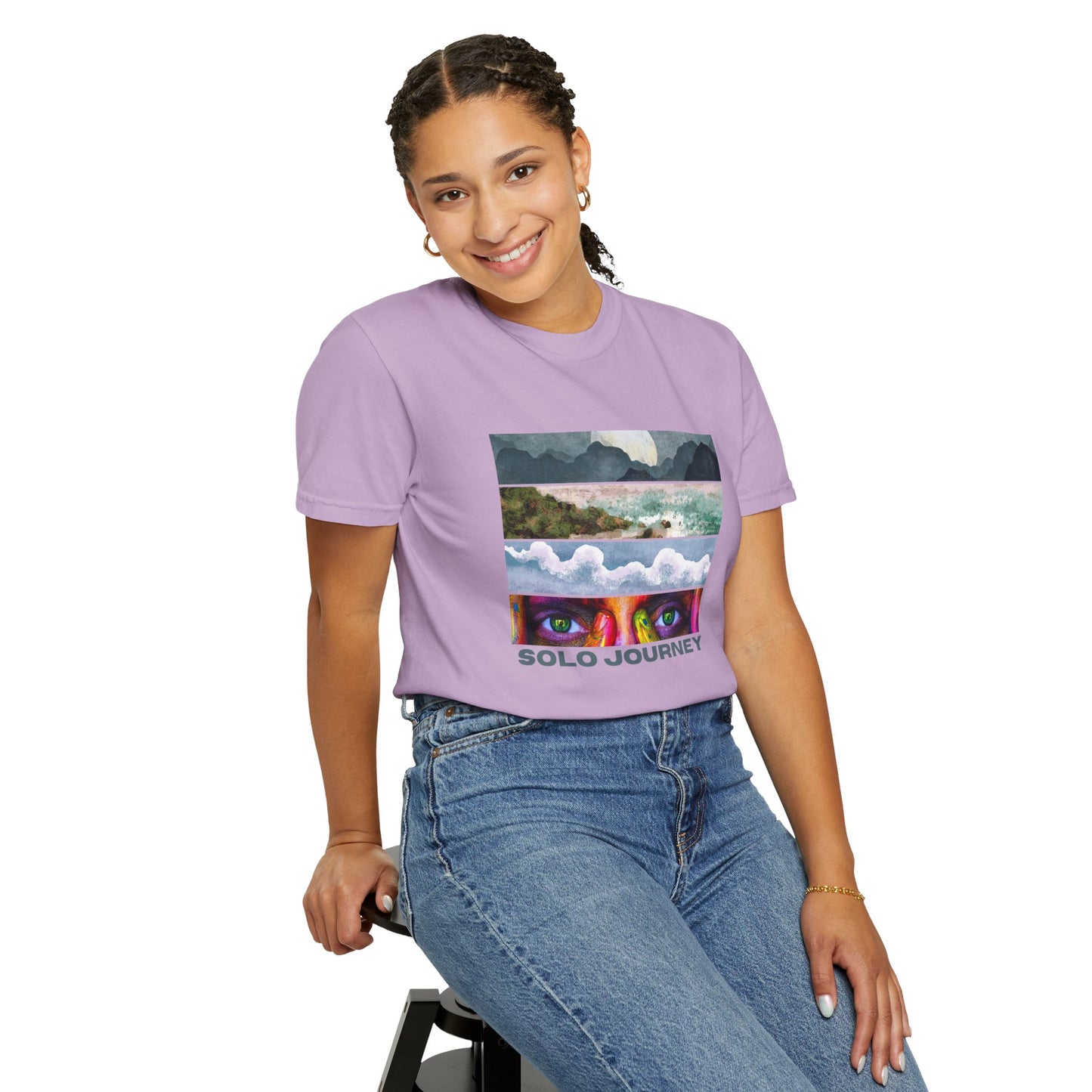 Vintage Aesthetic Oversized Boho T-Shirt 07 - Eco-Friendly Organic Cotton Tee model wearing the tee outdoors with a nature backdrop.