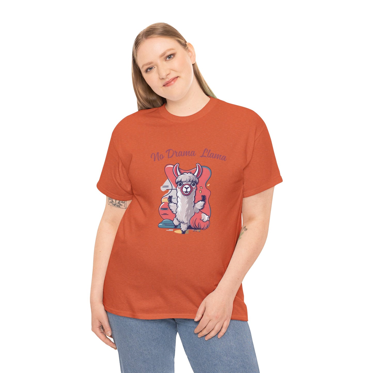 No Drama Llama Unisex Heavy Cotton Tee - Fun Graphic Tee for Casual Wear