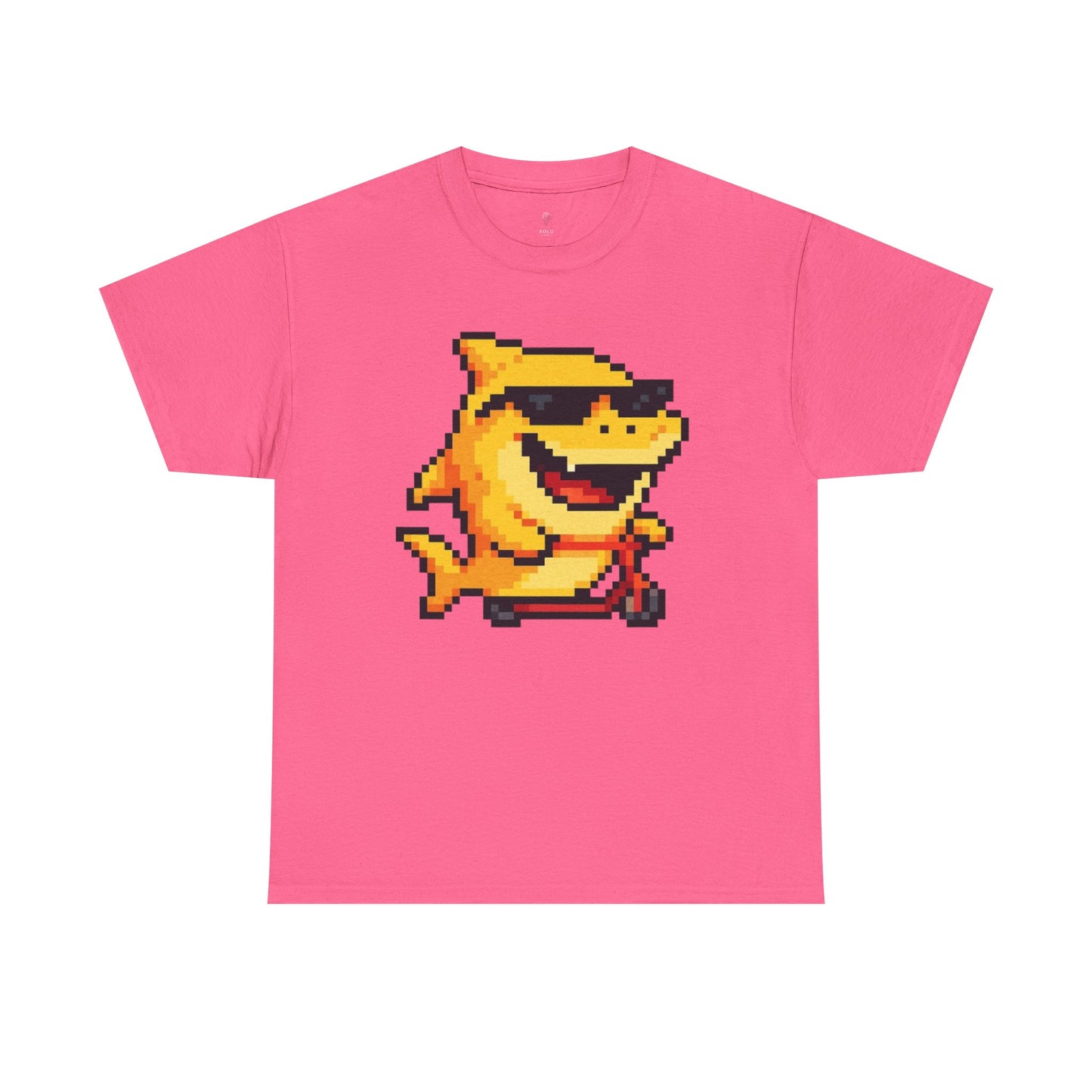 Retro Pixel Baby Shark Unisex Heavy Cotton Tee, Fun Graphic Tee, Gamer Shirt, Gift for Shark Lovers, Summer Casual Wear, Retro T-Shirt
