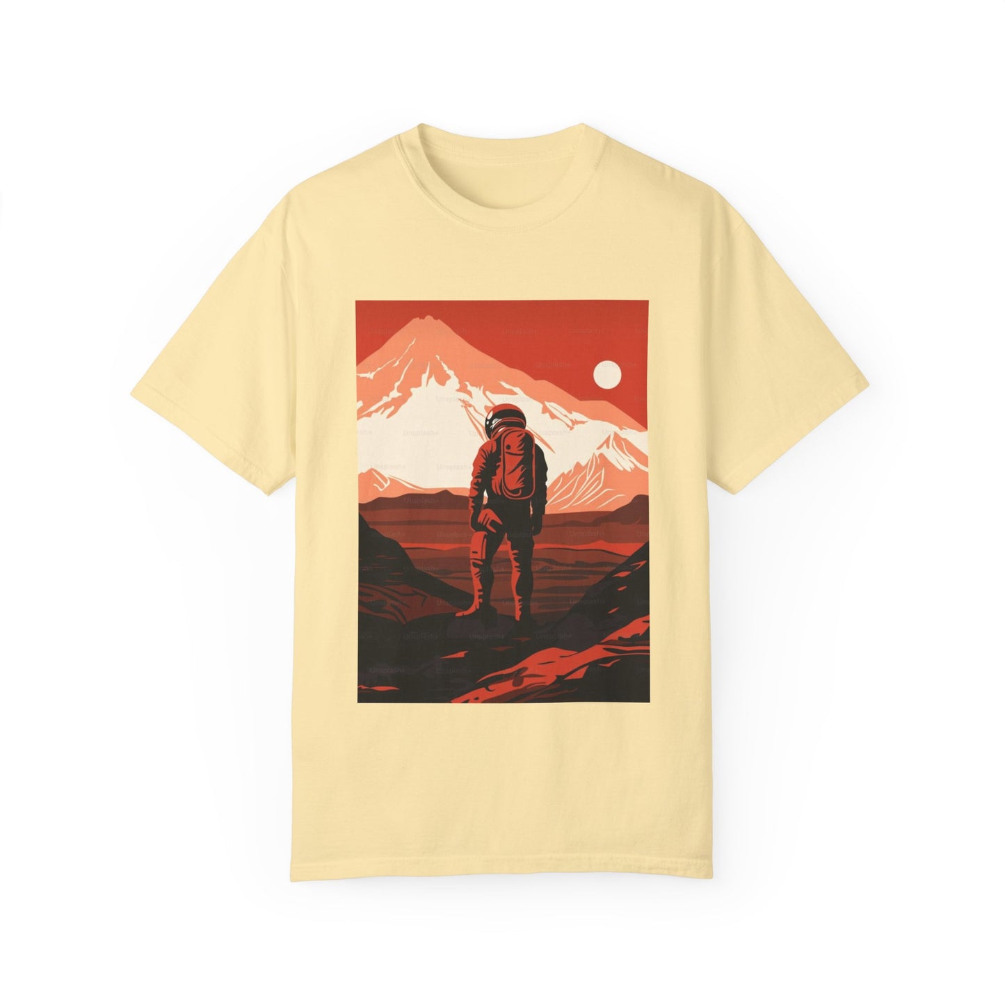 Man On Mars Graphic T-Shirt - Eco-Friendly Organic Cotton, Oversized Unisex Boho Tee displayed against a natural background.