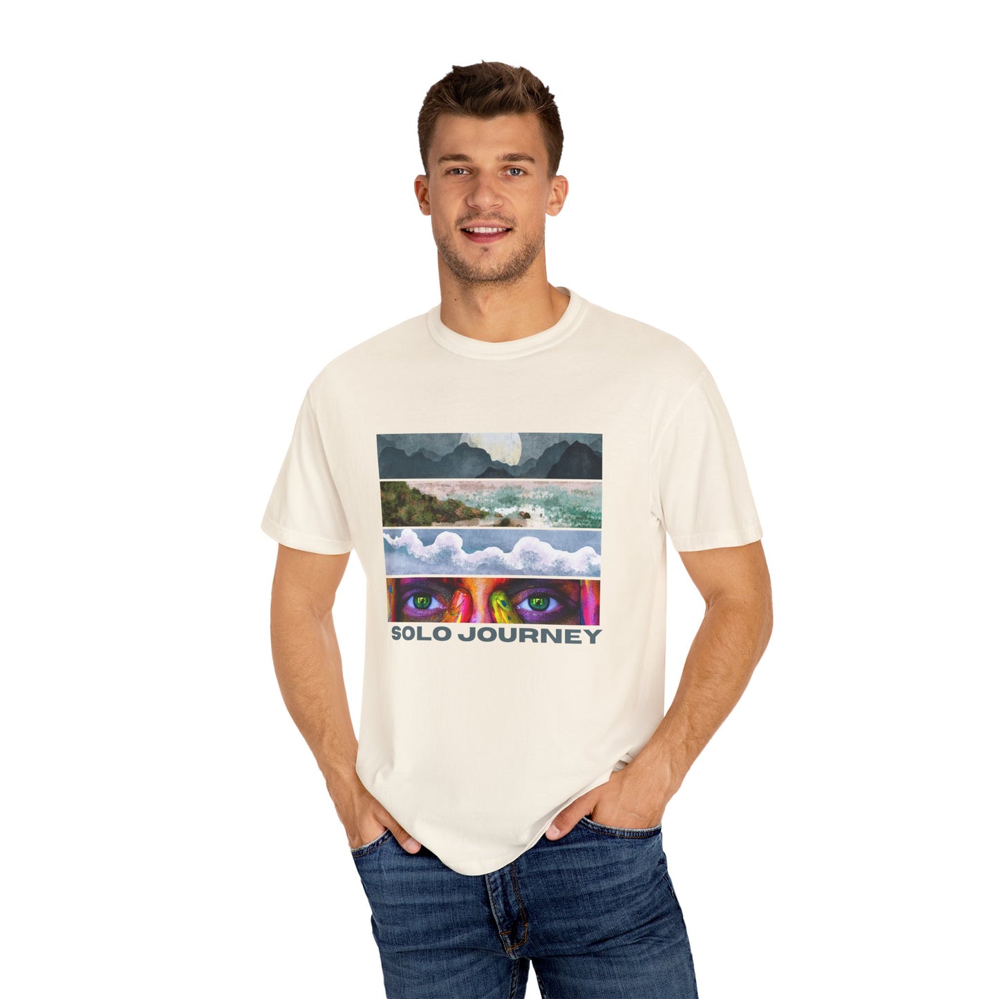 Close-up of the graphic print on Vintage Aesthetic Oversized Boho T-Shirt 07 - Eco-Friendly Organic Cotton Tee featuring hand-drawn nature-inspired design.