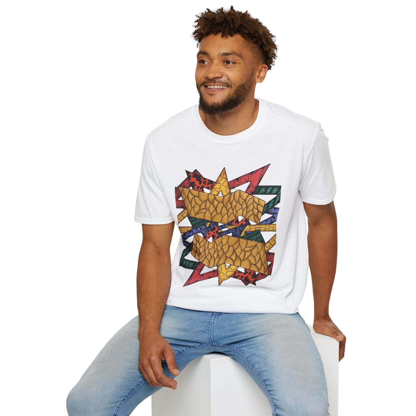Abstract Art Unisex Softstyle T-Shirt - Colorful Graphic Tee for Creative Souls By @Almatar.art