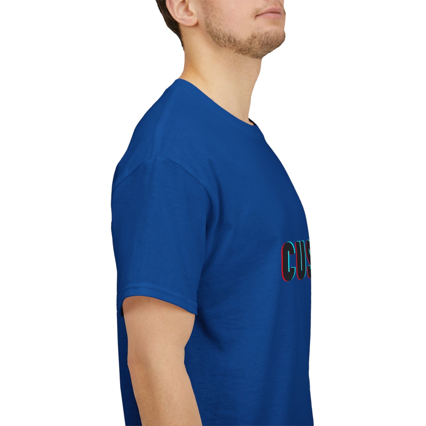 Group of diverse models wearing the Personalized Unisex Heavy Cotton Tee in various colors, demonstrating its versatility and relaxed fit for all body types.