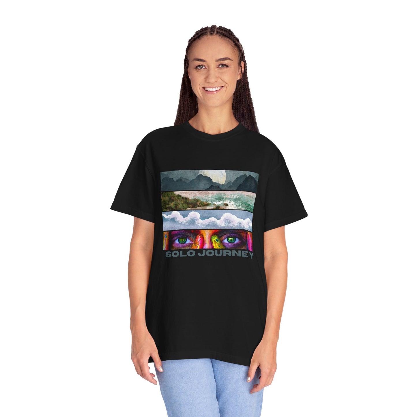 Lifestyle image featuring the Vintage Aesthetic Oversized Boho T-Shirt 07 being worn during a casual outdoor event.