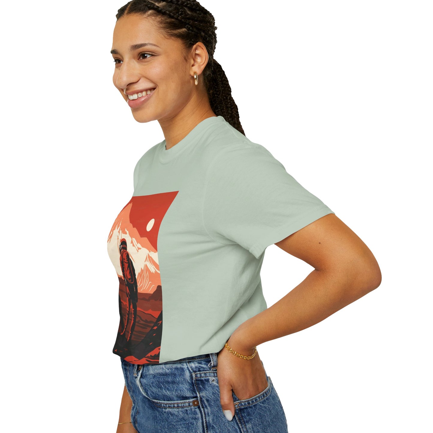 Man On Mars Graphic T-Shirt - Eco-Friendly Organic Cotton, showcasing a bold, artistic design perfect for boho fashion lovers.