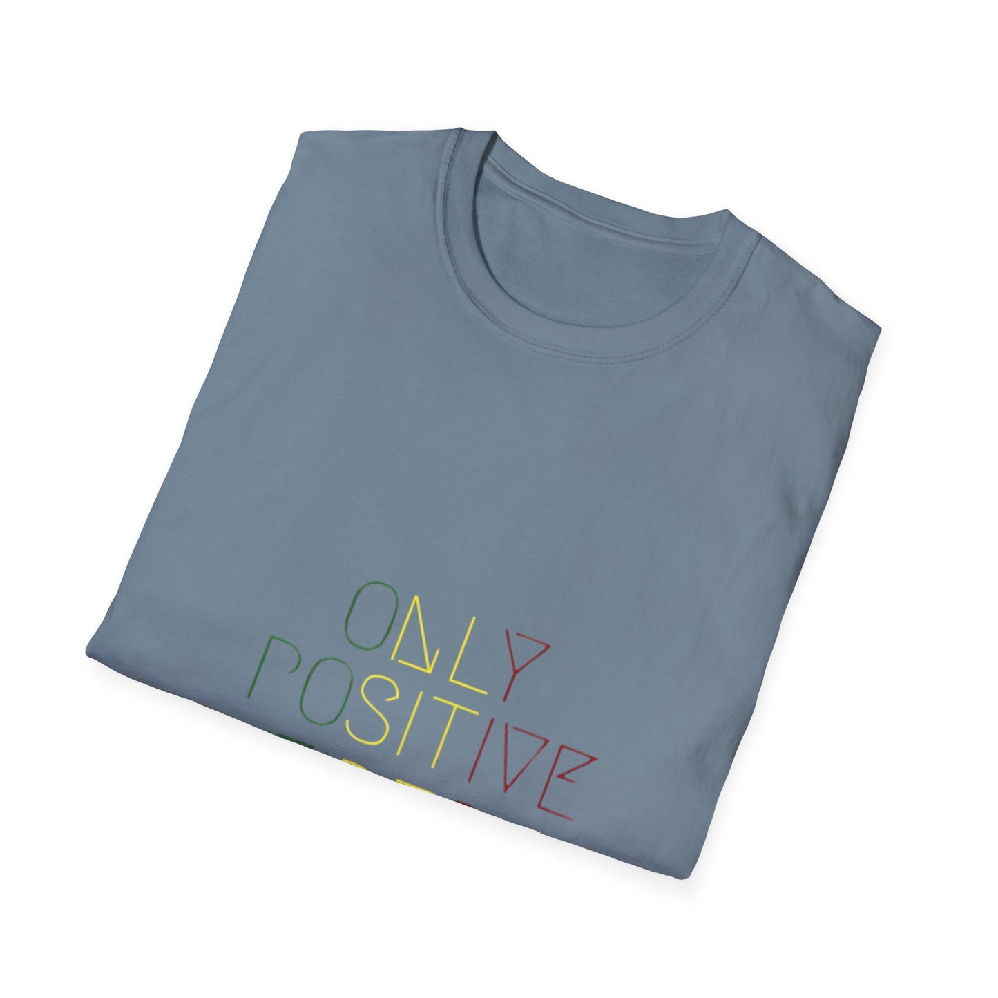 Positive Vibes Unisex Softstyle T-Shirt showcasing its eco-friendly 100% organic cotton fabric, perfect for everyday comfort.