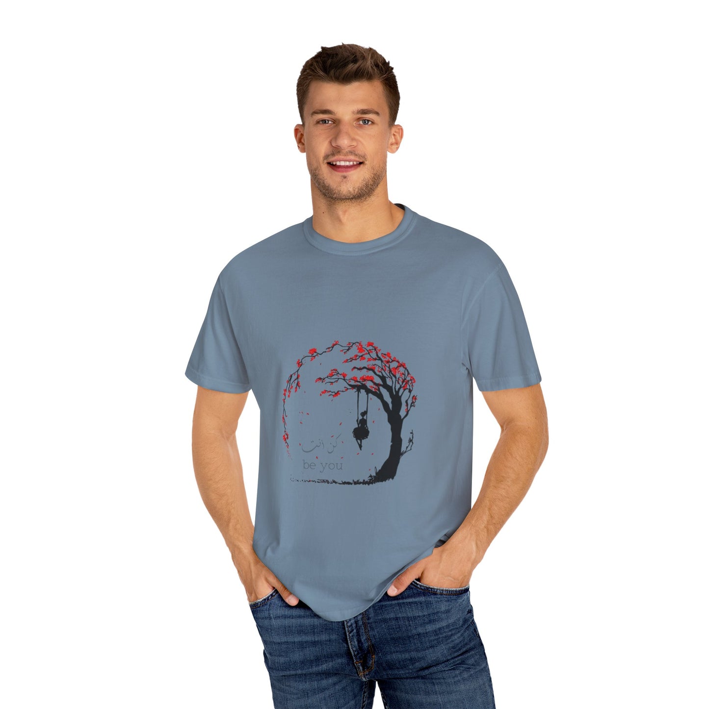 Cherry Blossom Unisex T-Shirt featured with casual outfit inspirations, showing versatility in sustainable fashion choices.