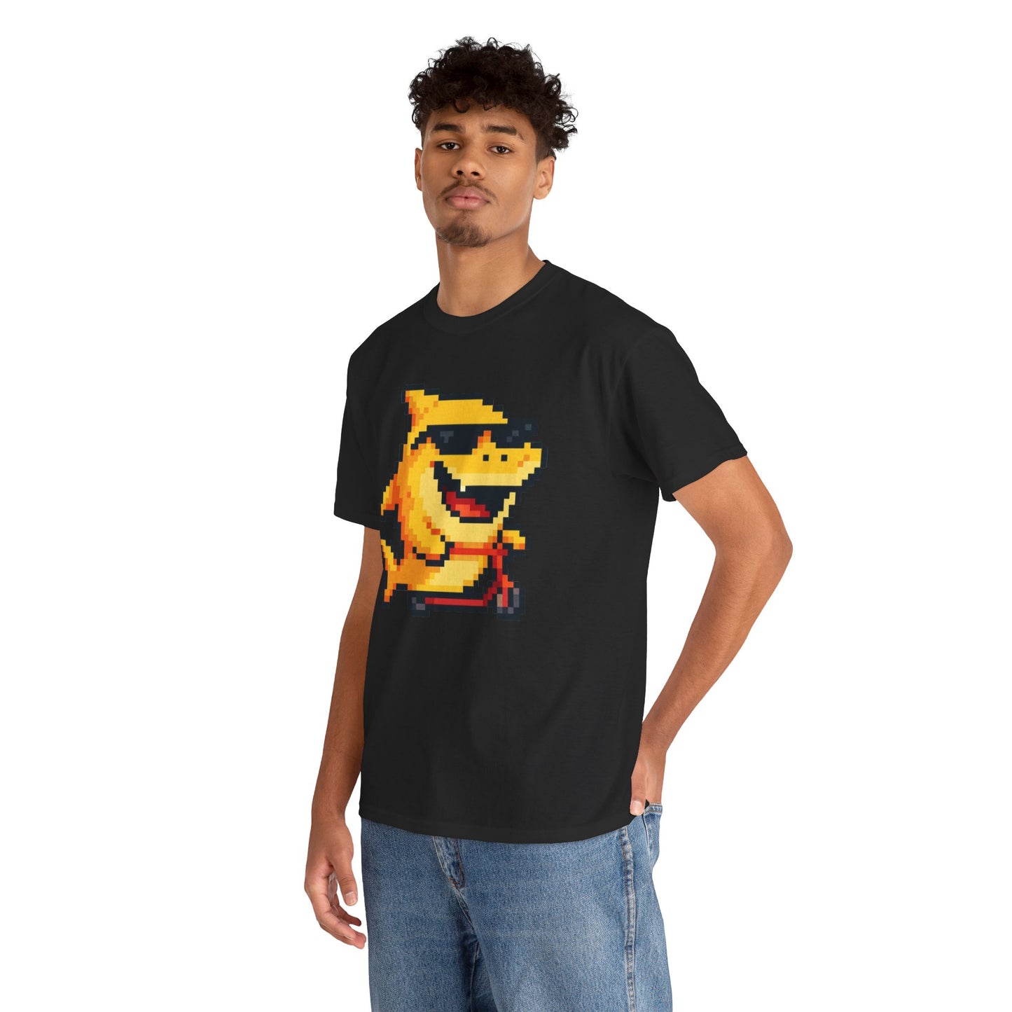 Retro Pixel Baby Shark Unisex Heavy Cotton Tee, Fun Graphic Tee, Gamer Shirt, Gift for Shark Lovers, Summer Casual Wear, Retro T-Shirt
