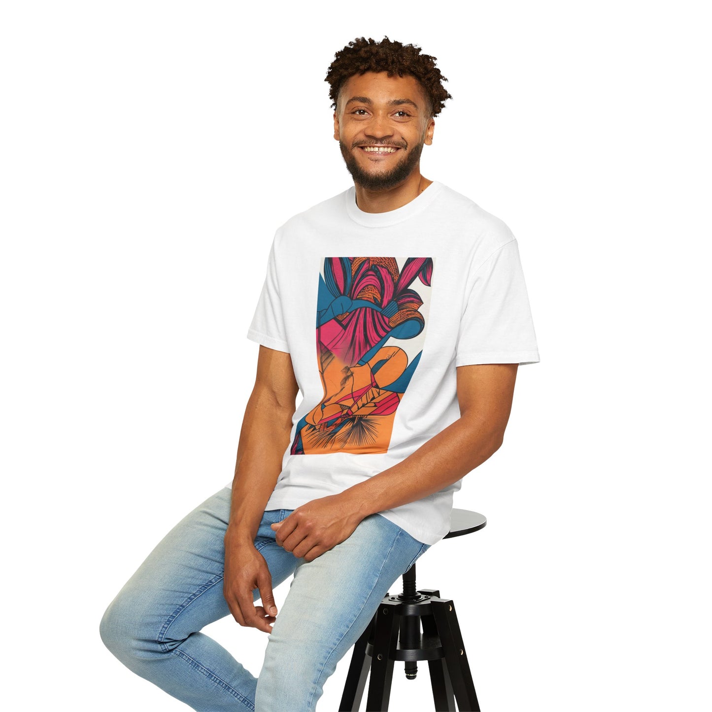 Model wearing the Berry Masterpiece Oversized Boho T-Shirt 09 paired with jeans for a casual yet chic vibe, showcasing its versatility.