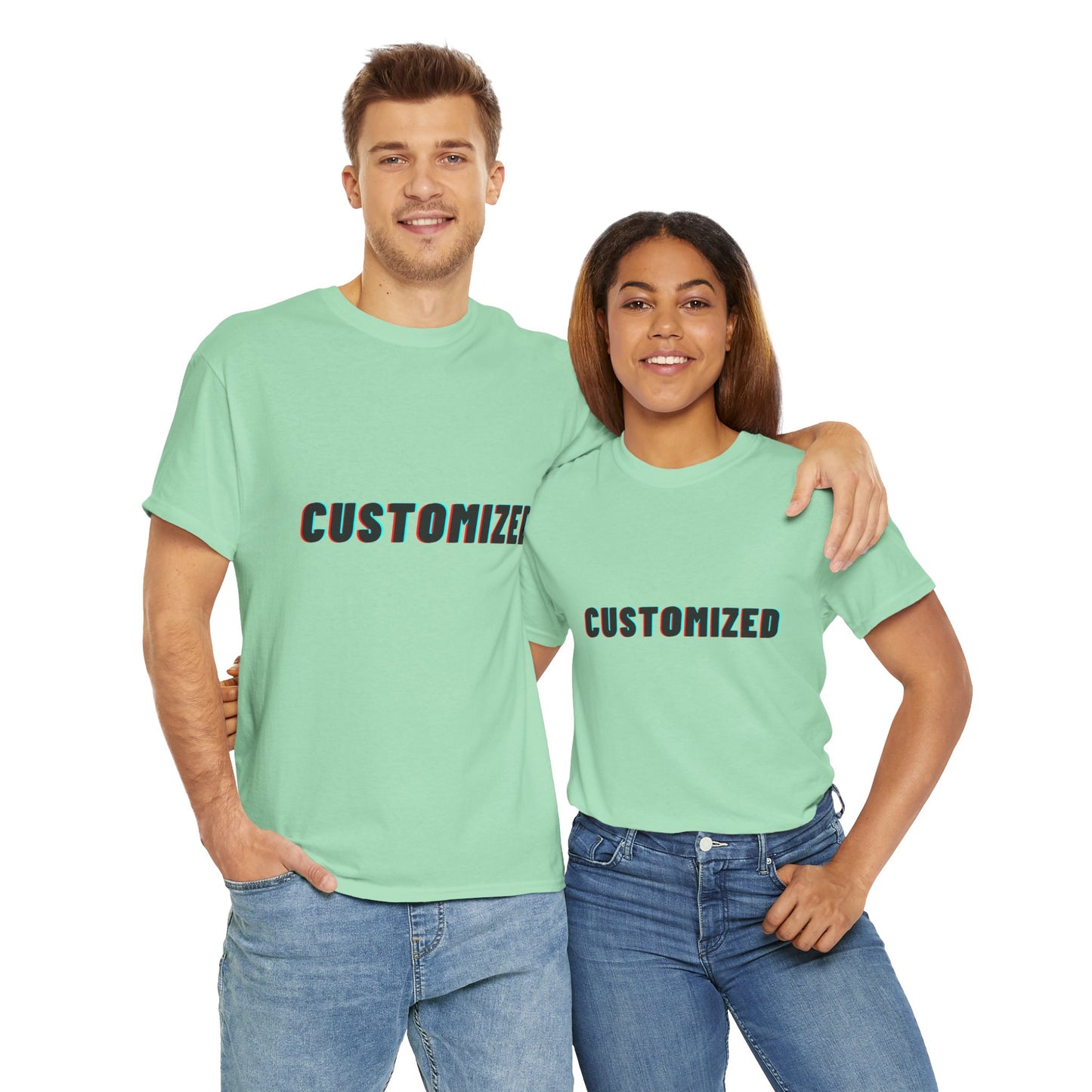 Group of diverse individuals wearing the Personalized Unisex Heavy Cotton Tee - Eco-Friendly, Comfortable, Custom Graphic Wear outdoors.