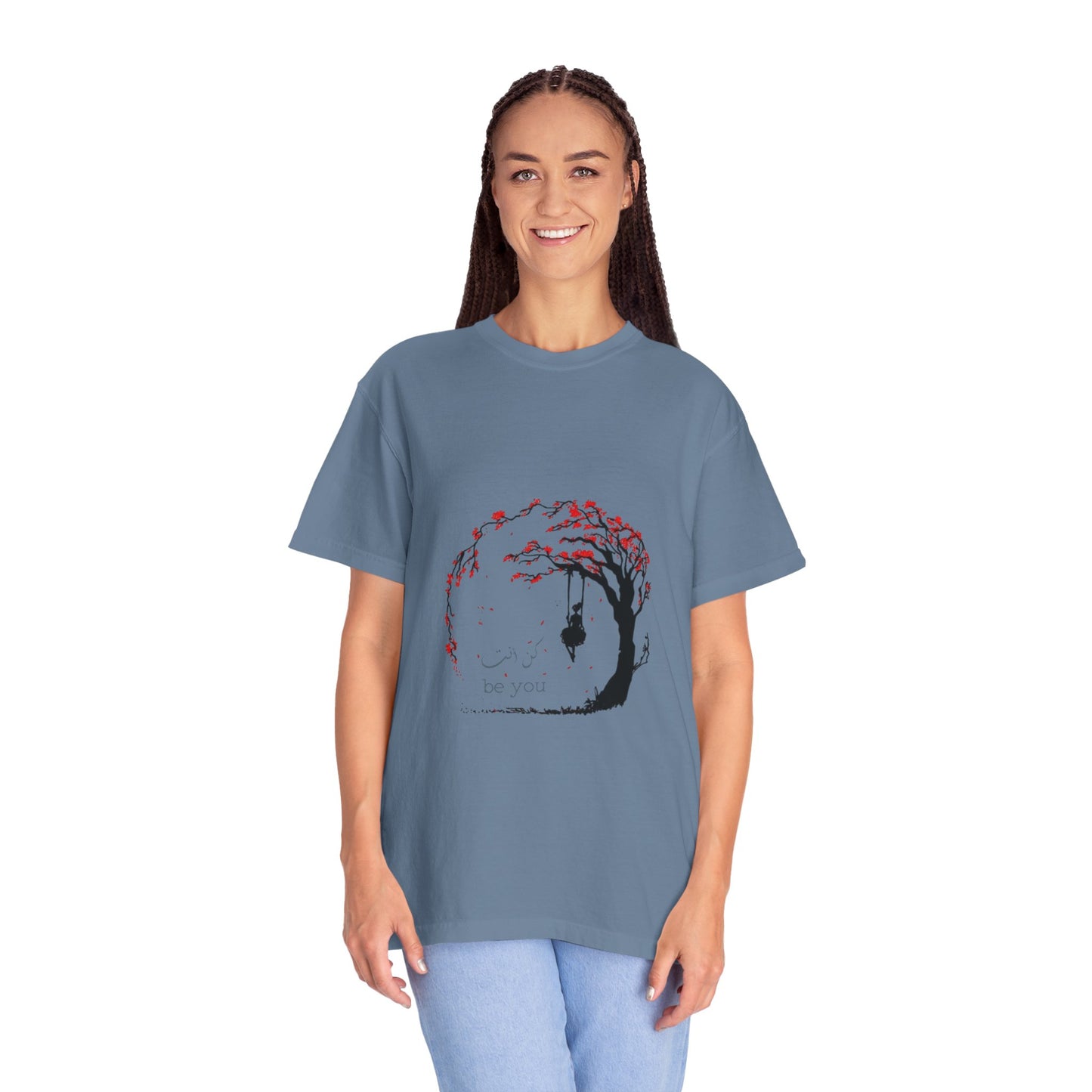 Model wearing the Cherry Blossom Unisex T-Shirt, highlighting its relaxed fit and versatile style for any occasion.