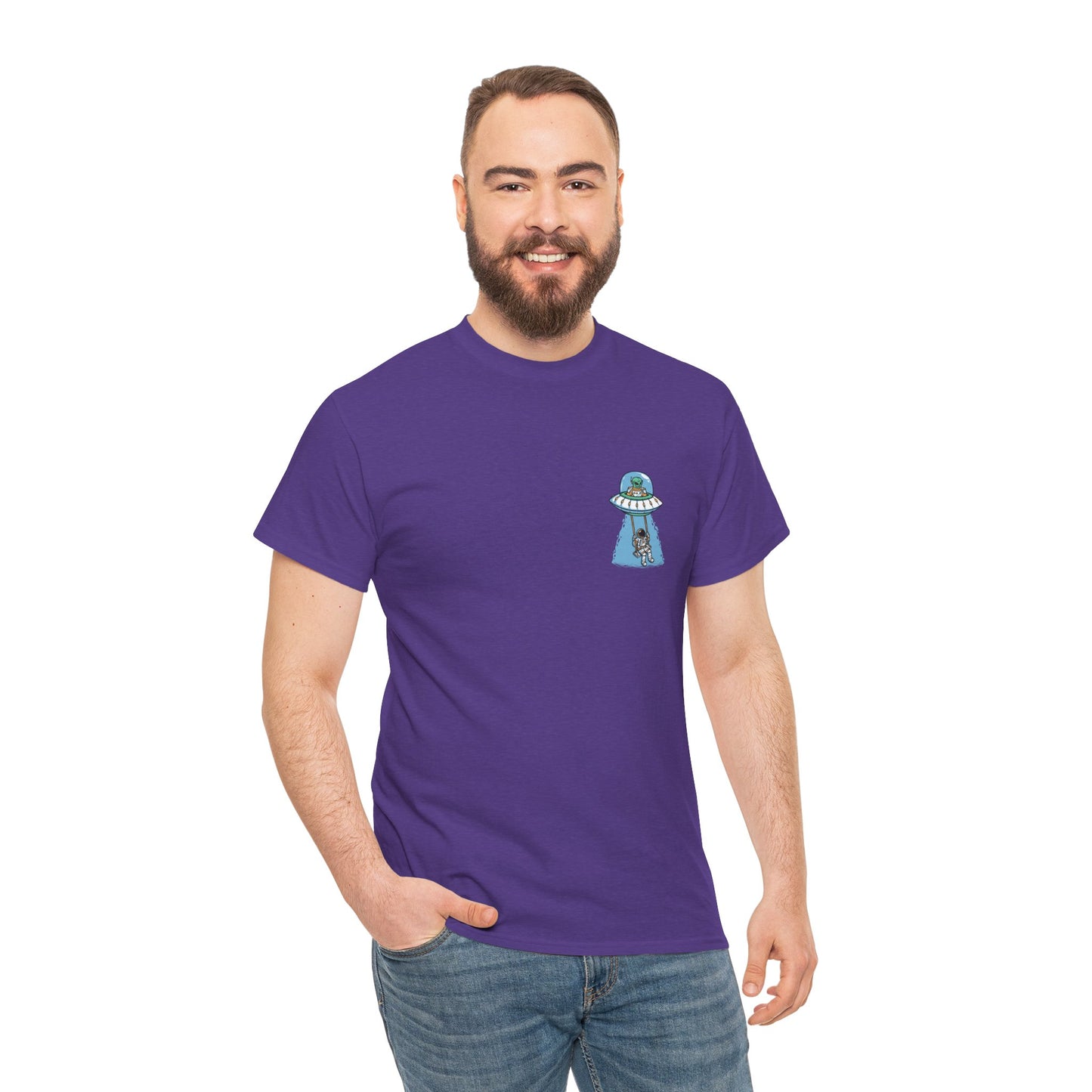 UFO Dancing in Space - Whimsical Unisex Heavy Cotton Tee with Playful Design