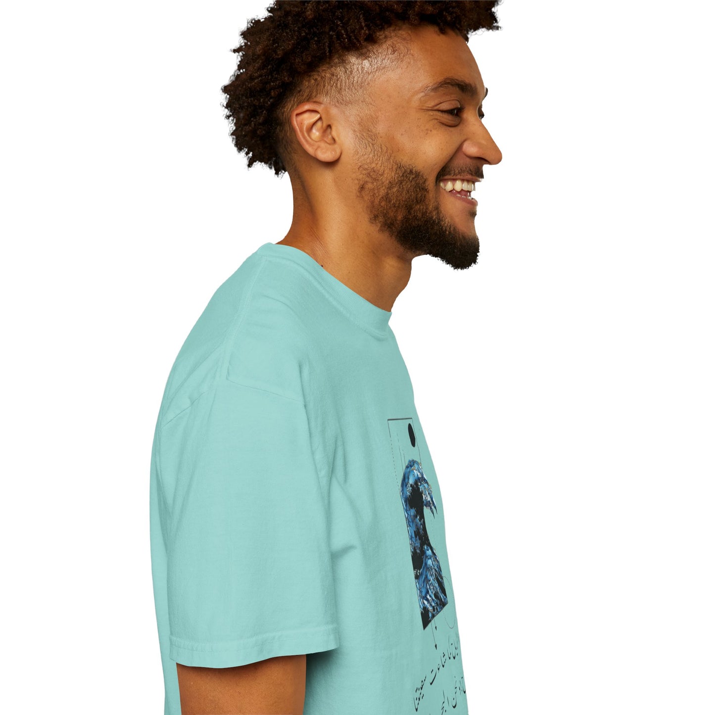 Waves Art Vintage Aesthetic Pullover - Oversized Boho T-Shirt in Organic Cotton displayed on a model, showcasing its relaxed fit and unique hand-drawn graphic design.