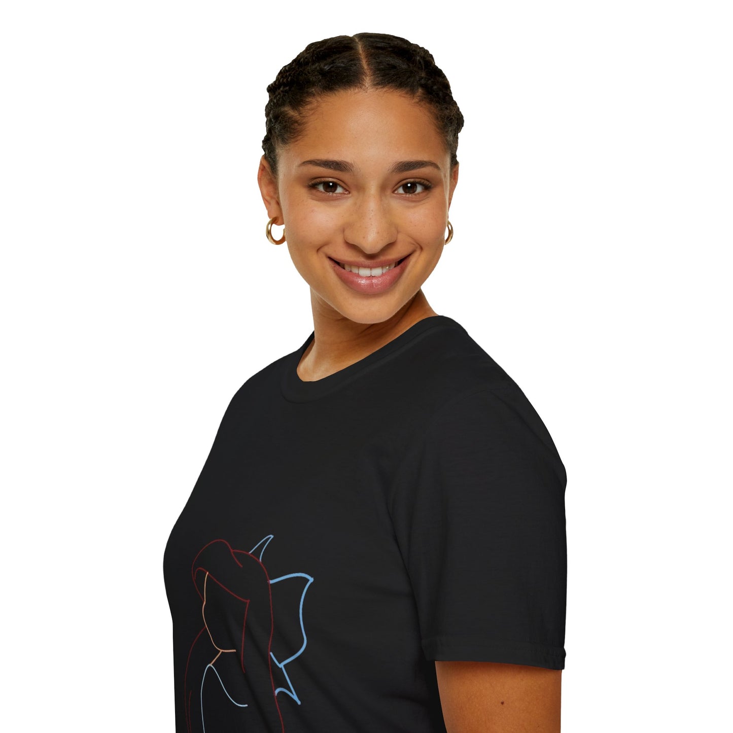 Model wearing the Unisex Minimalist Line Art T-Shirt paired with casual jeans, highlighting versatile style and comfort.
