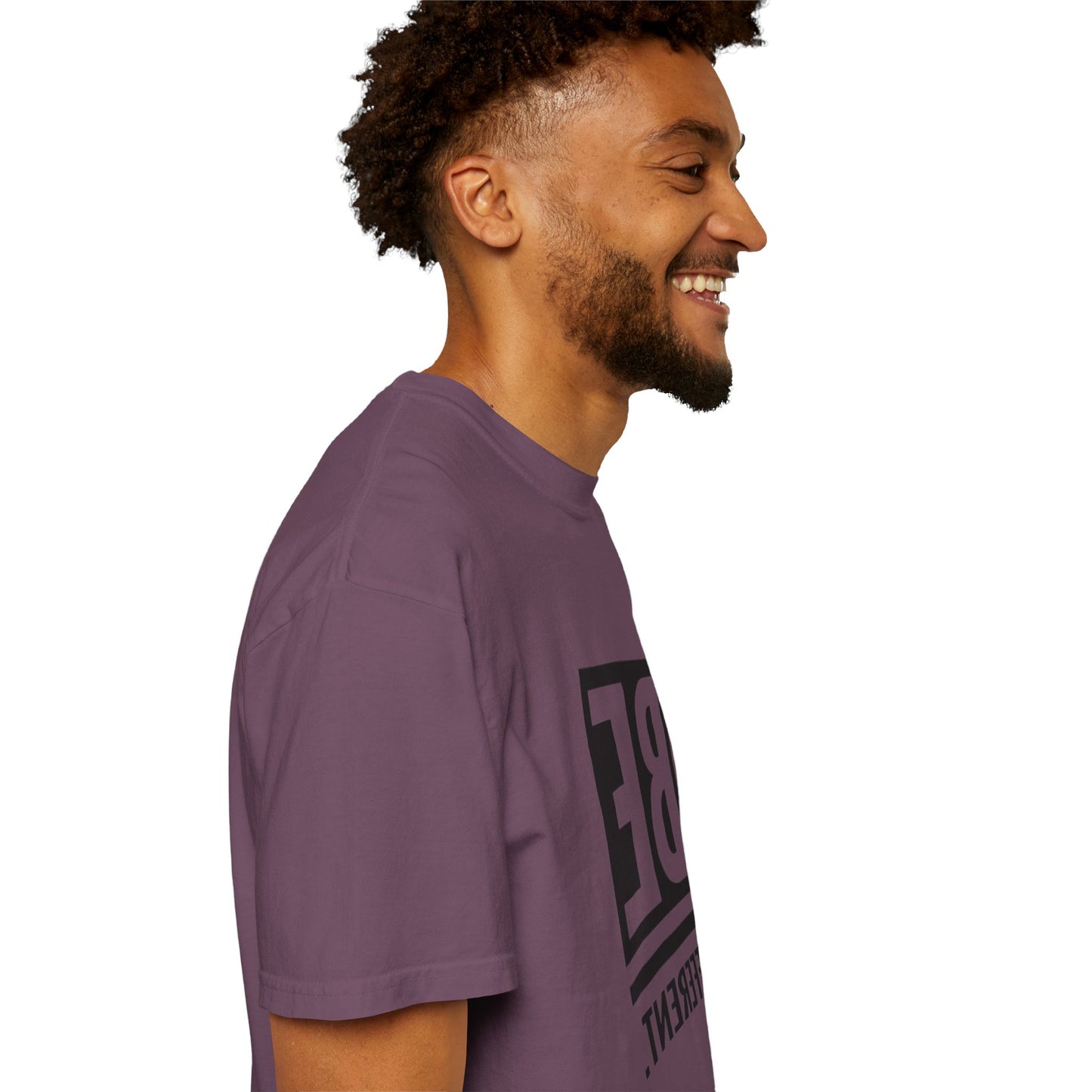 Be Different Art Graphic Oversized Boho T-Shirt - Eco-Friendly Organic Cotton Tee worn casually, highlighting its comfortable oversized fit and style.