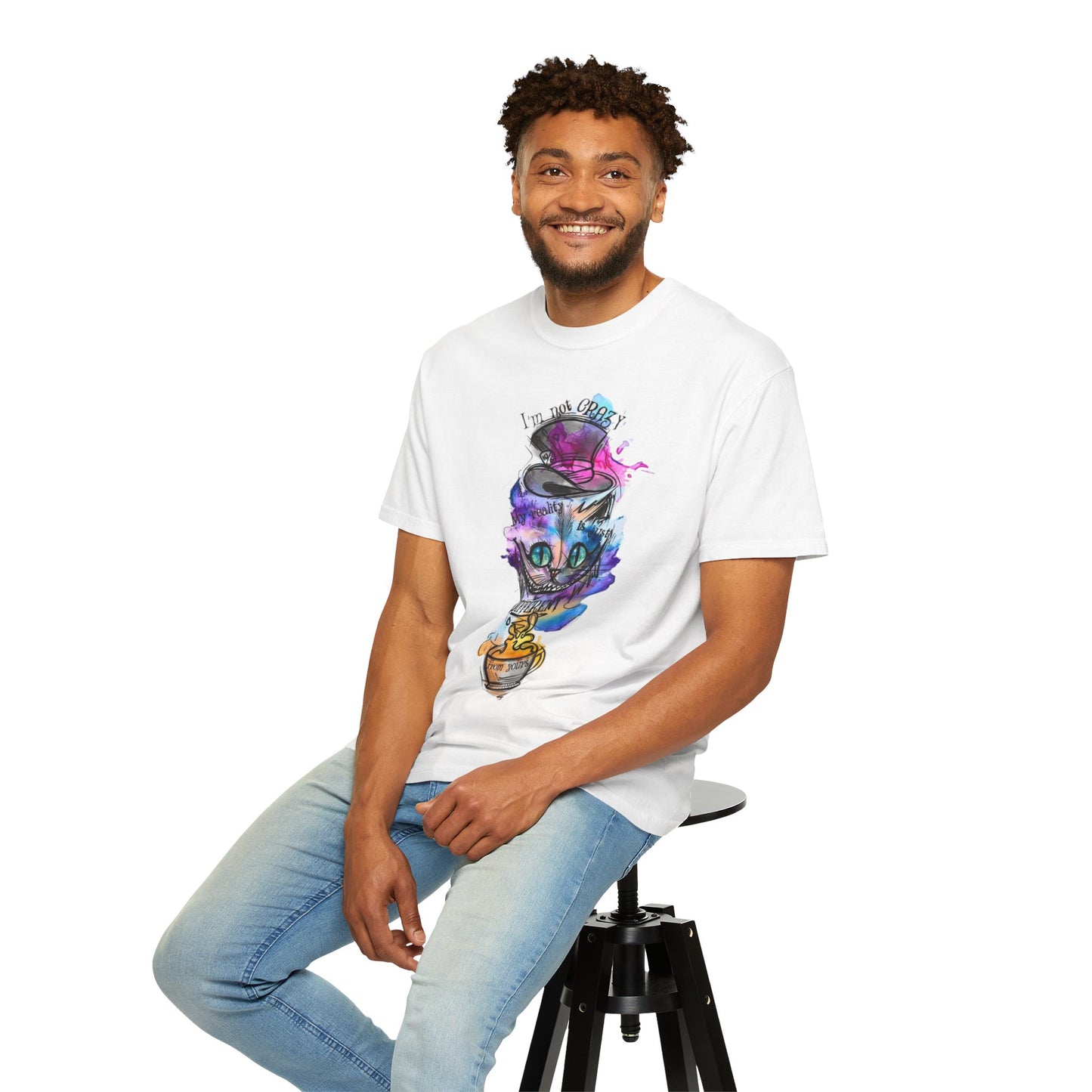 Model wearing the Personalized Cat With A Hat Country Music Graphic T-Shirt styled for a casual day out, perfect for festivals or relaxation.