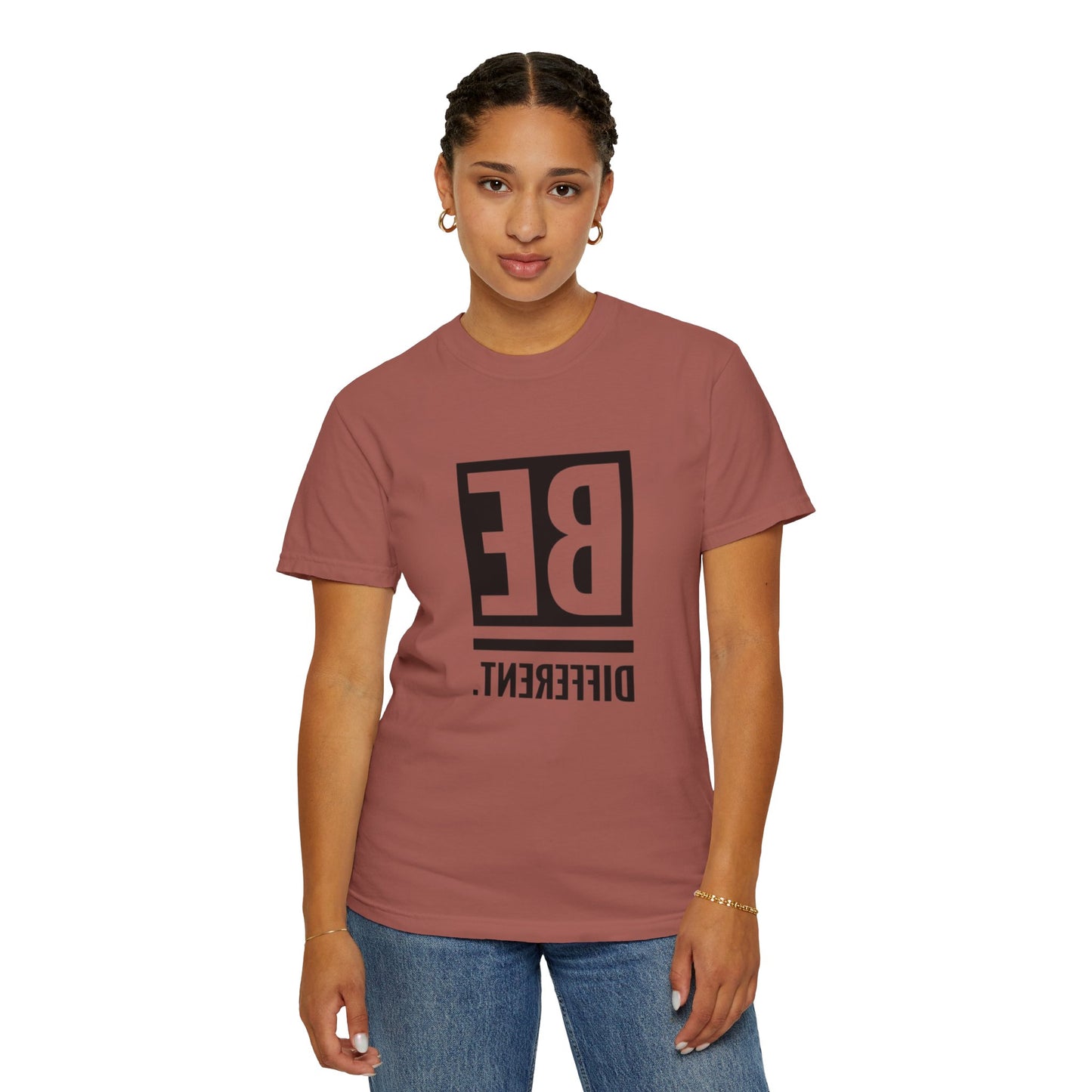 Close-up of Be Different Art Graphic Oversized Boho T-Shirt highlighting its soft, breathable organic cotton texture.