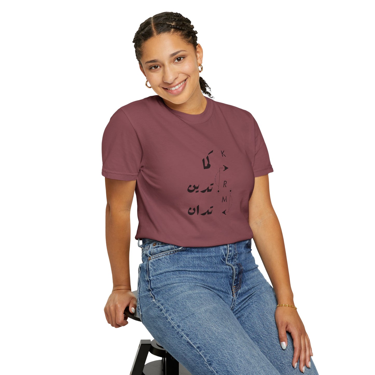 Karma Has Its Ways Vintage Aesthetic Oversized Boho Pullover Tee in Organic Cotton - front view showcasing its artistic hand-drawn graphic.