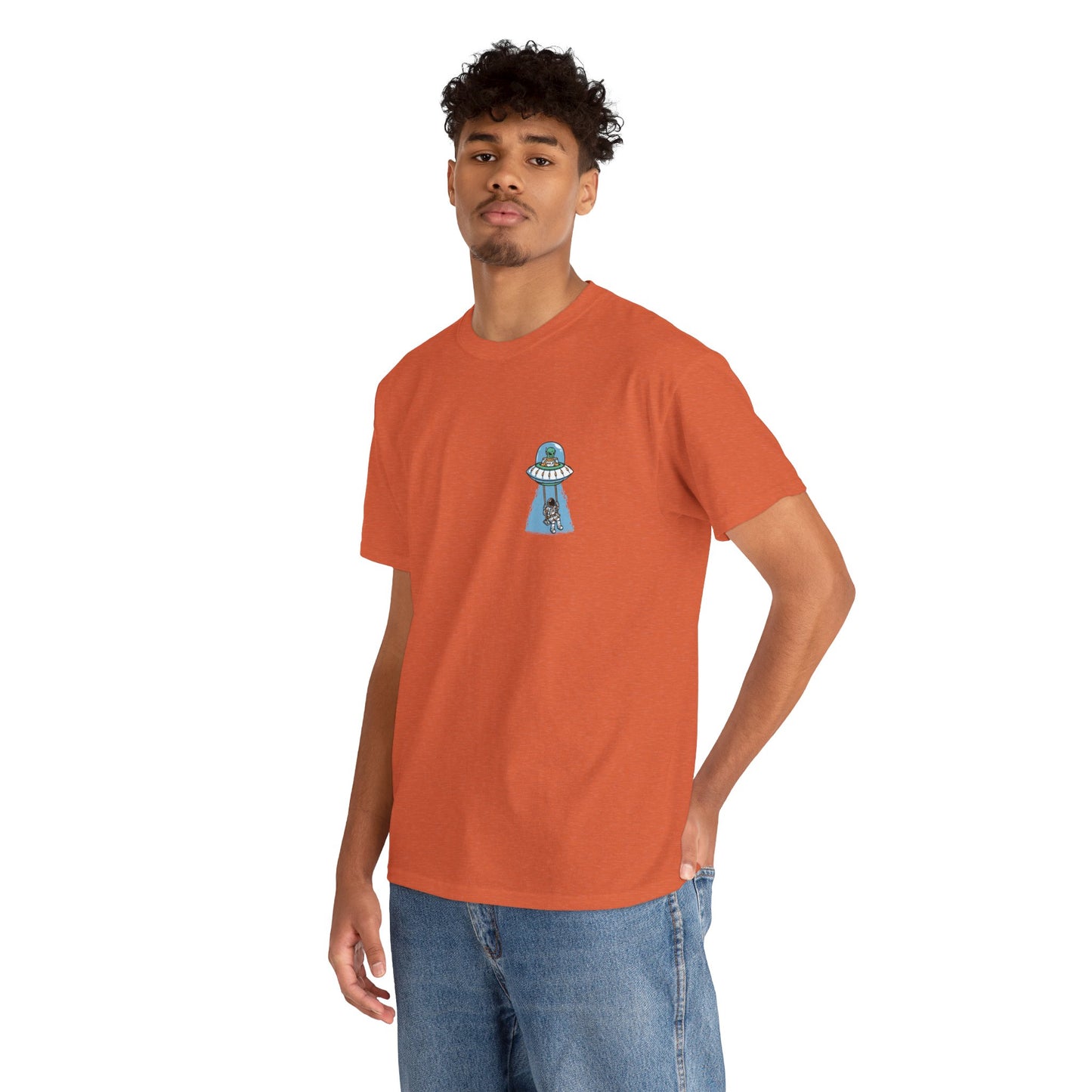 UFO Dancing in Space - Whimsical Unisex Heavy Cotton Tee with Playful Design