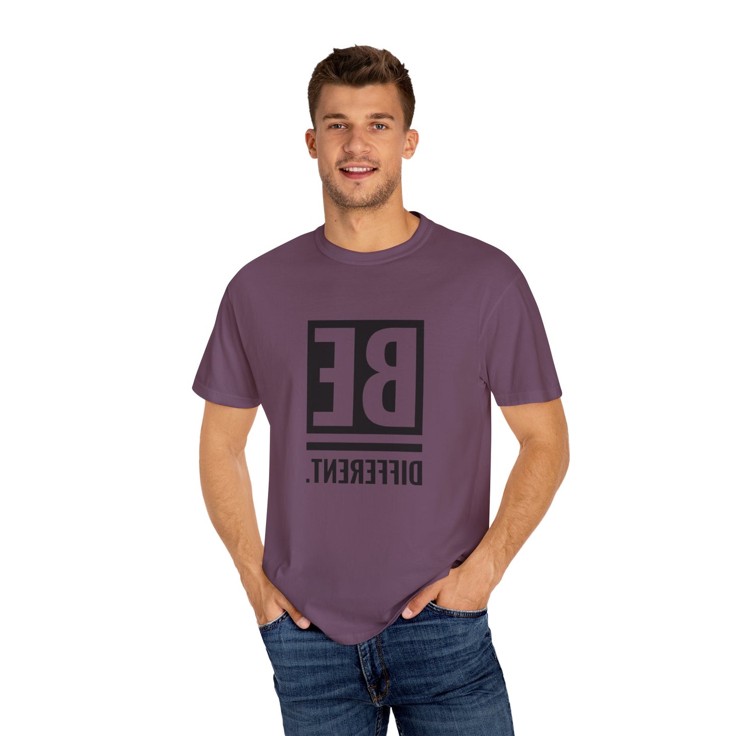 Close-up of the Be Different Art Graphic Oversized Boho T-Shirt made from eco-friendly organic cotton.