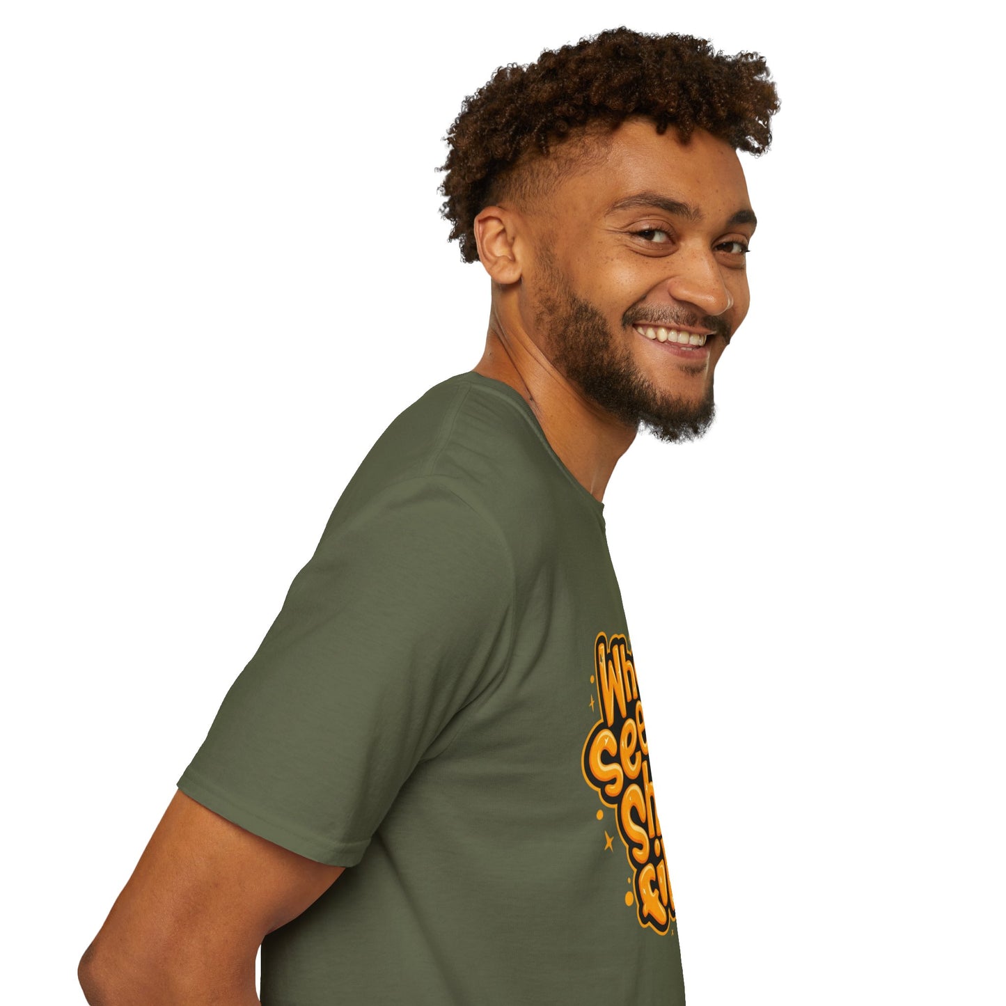 Lifestyle shot featuring the Unisex Organic Cotton Softstyle T-Shirt - Eco-Friendly, Comfortable, Stylish Casual Wear at an outdoor event.