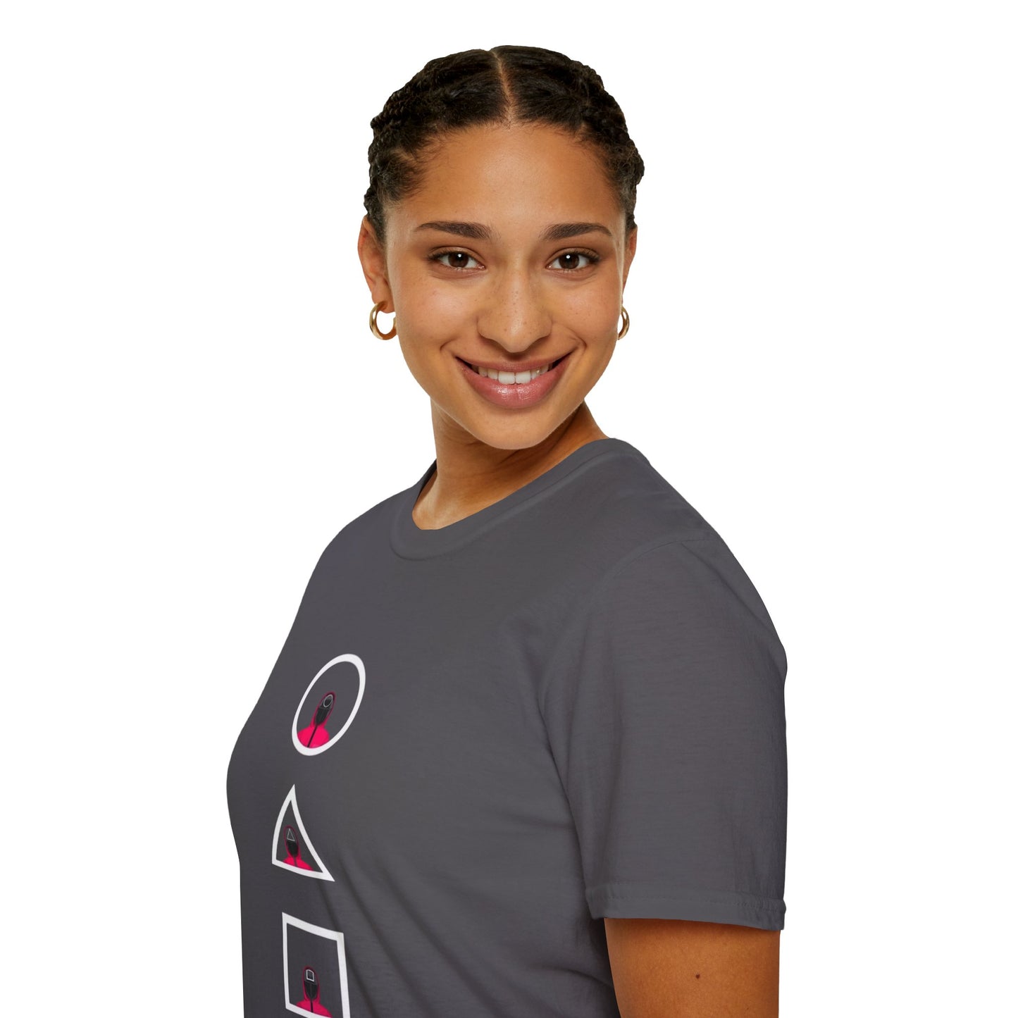 Unisex Softstyle T-Shirt - Eco-Friendly 100% Cotton Minimalist Graphic Tee in vibrant color on display.