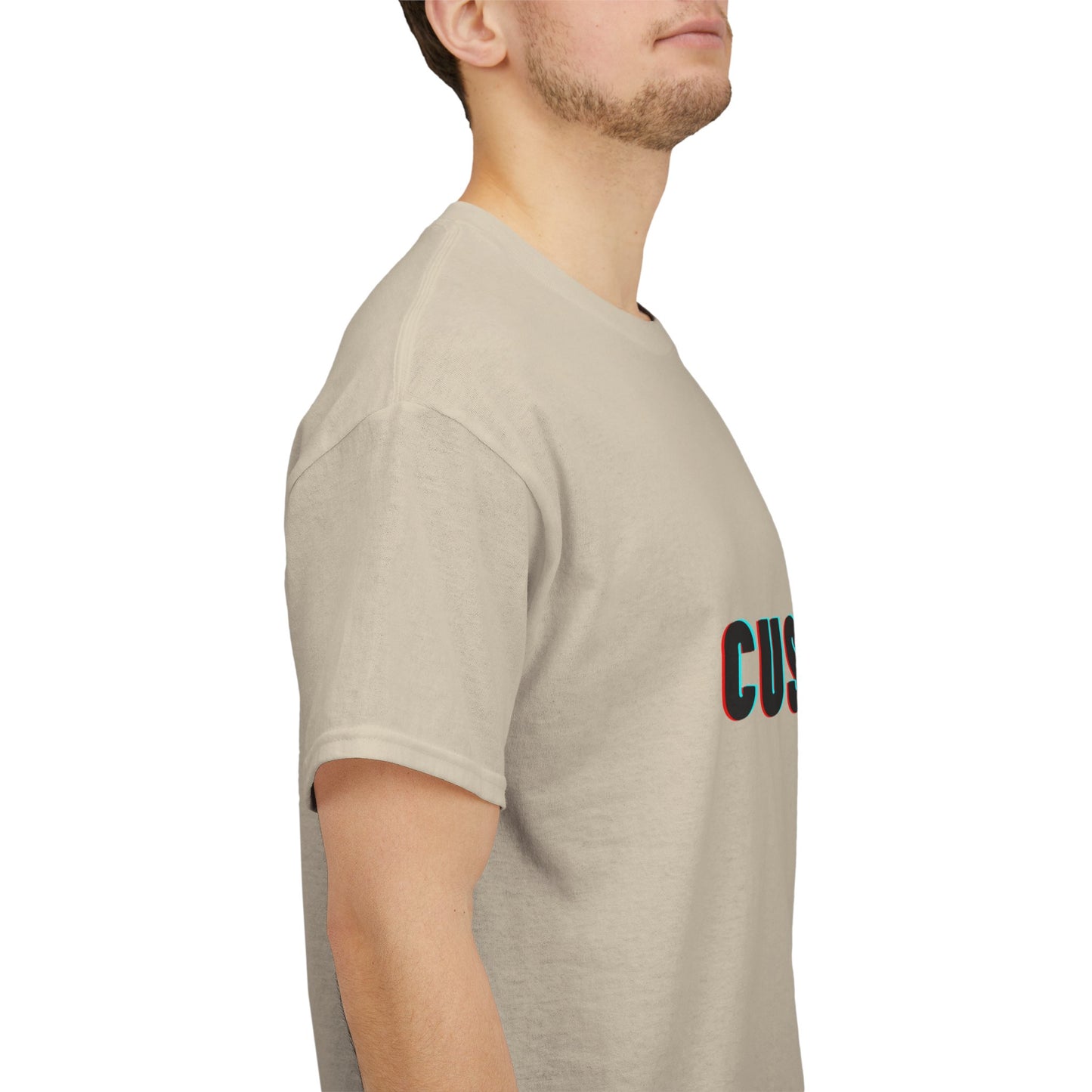 Graphic design options on the Personalized Unisex Heavy Cotton Tee, showcasing its durability and creativity.