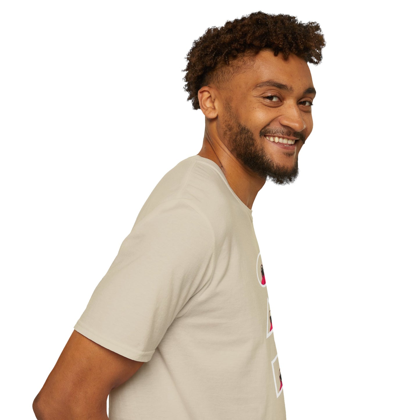 The Unisex Softstyle T-Shirt laid flat, featuring a unique hand-drawn graphic, made from sustainable 100% cotton for eco-conscious consumers.