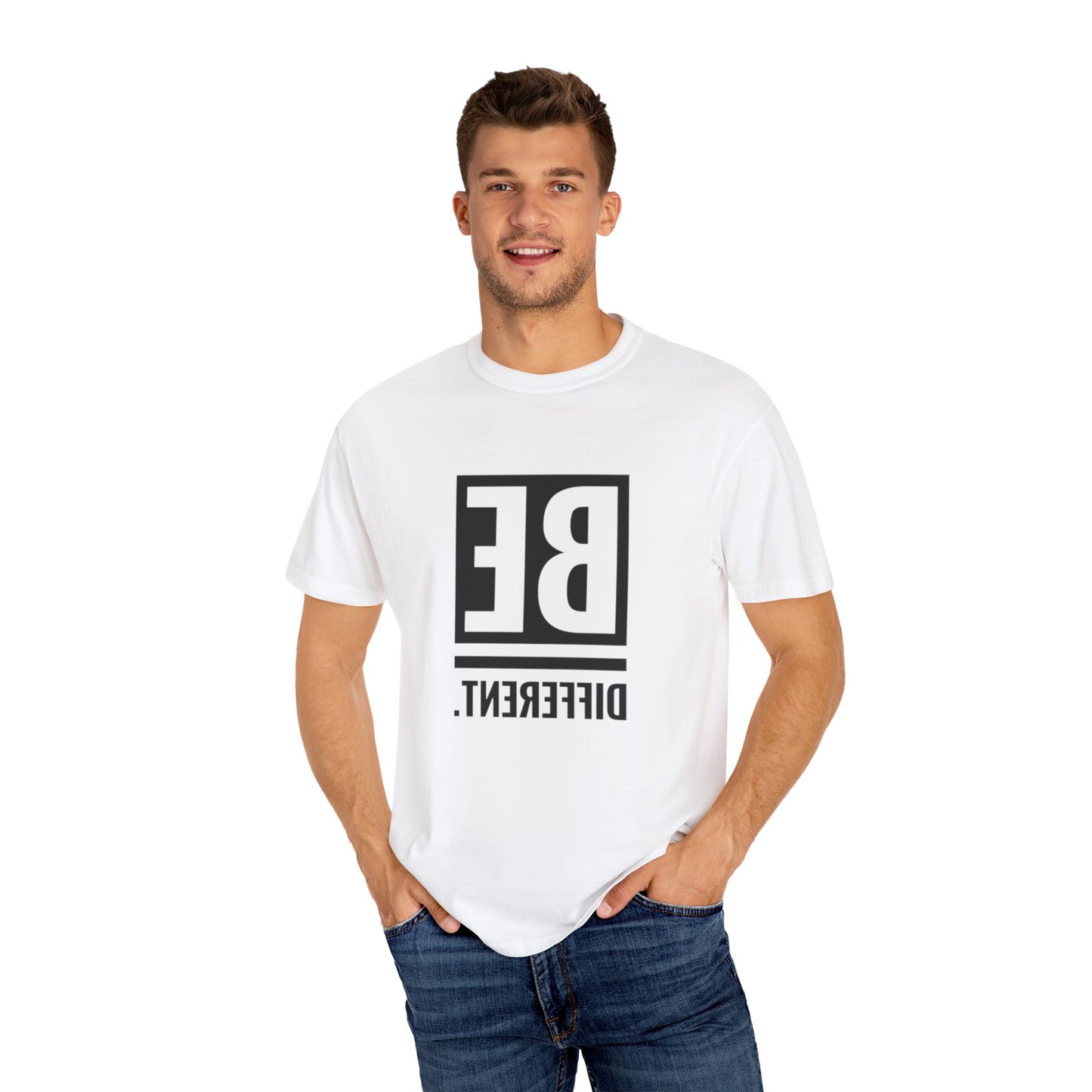 Be Different Art Graphic Oversized Boho T-Shirt showcasing a unique hand-drawn design on an eco-friendly organic cotton tee.