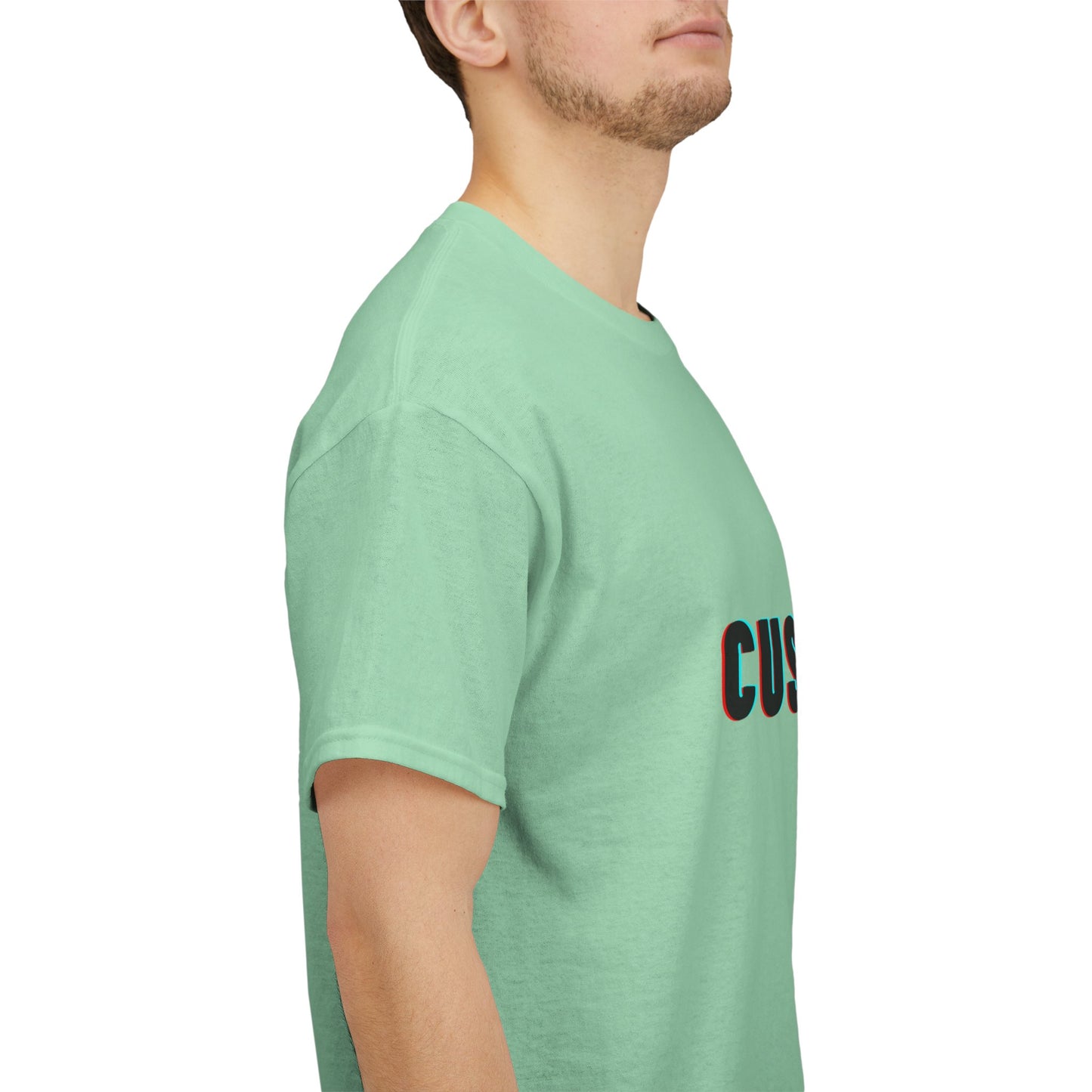 Close-up view of the Personalized Unisex Heavy Cotton Tee - Eco-Friendly, Comfortable, Custom Graphic Wear showcasing vibrant graphic design.