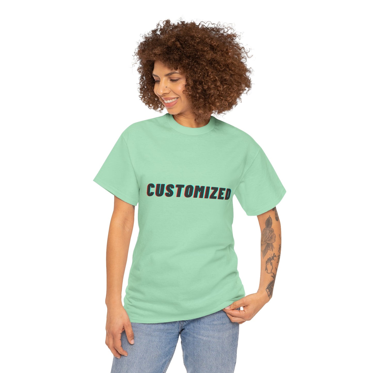 Lifestyle shot of Personalized Unisex Heavy Cotton Tee - Eco-Friendly, Comfortable, Custom Graphic Wear styled as a perfect gift option.