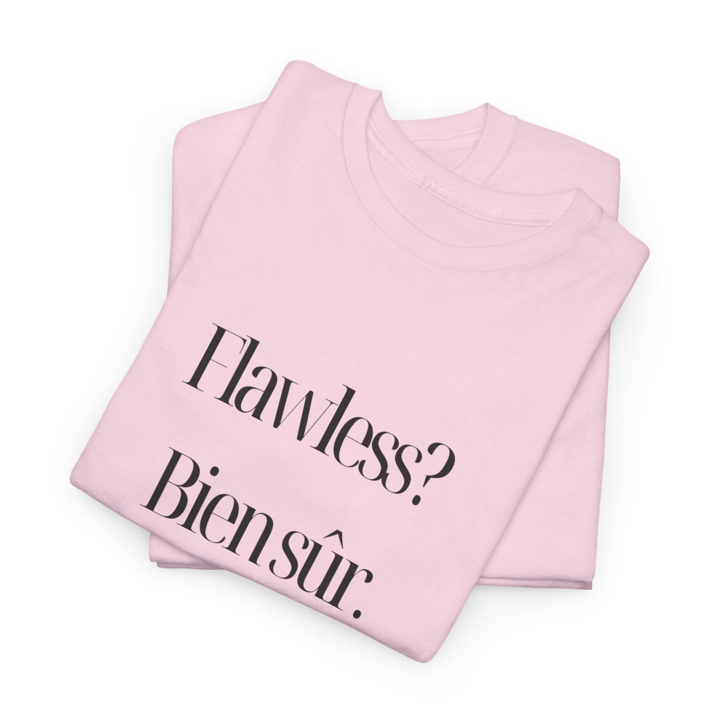 Group of friends showing off the Flawless? Bien Sûr - Unisex Eco-Friendly Heavy Cotton Tee at a summer festival, promoting eco-friendly fashion.