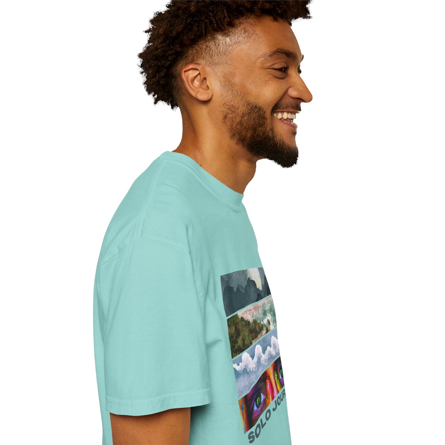 Model wearing the Vintage Aesthetic Oversized Boho T-Shirt 07 in a casual outdoor setting, highlighting the relaxed fit and vintage graphic design.